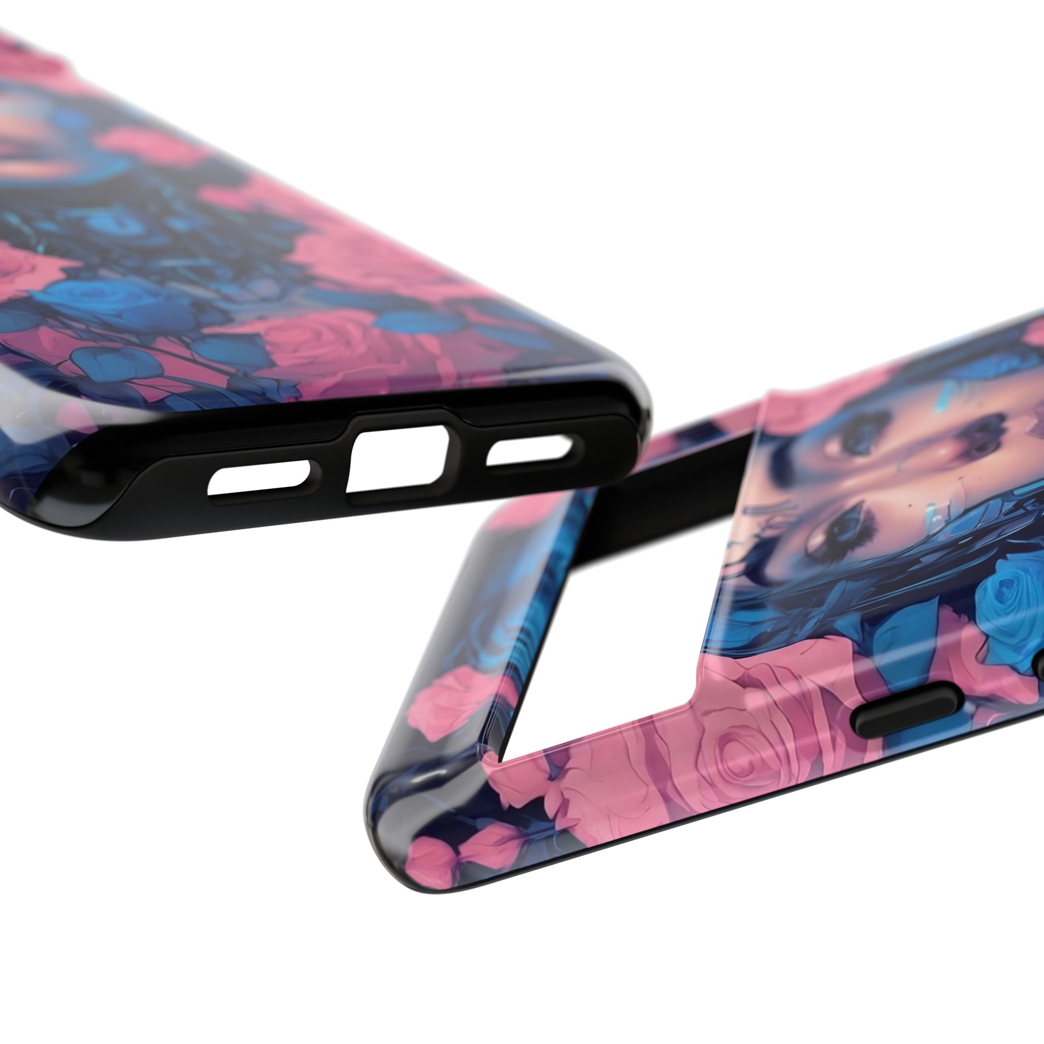 Phone Case, Tough Anime Woman Sci Fi Roses Design, Pink Blue Floral Cover, Protective iPhone Samsung Huawei Google, Gift for Anime Lovers, - Image 55