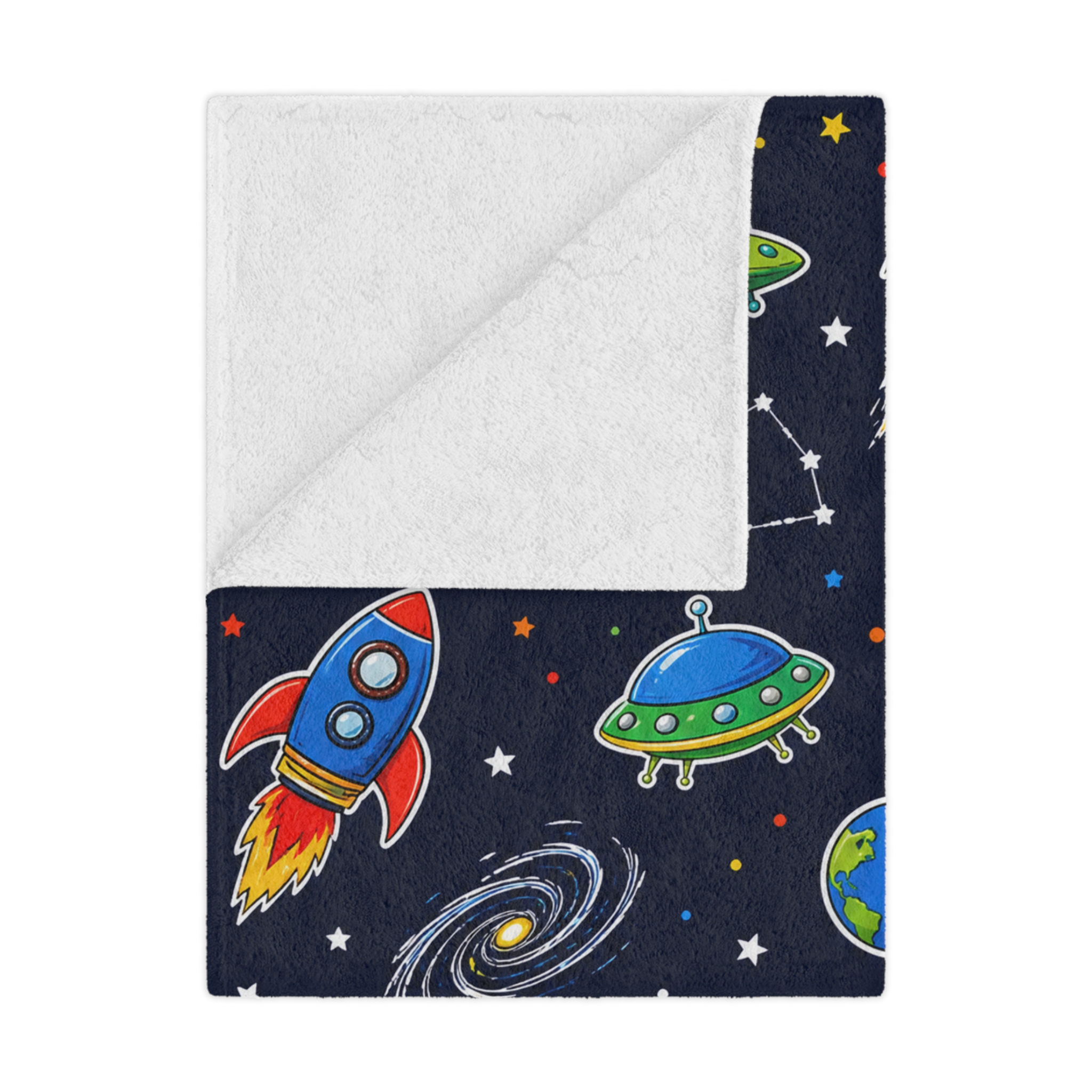 Space Rocket Minky Blanket — Cute Kids Space Pattern Throw for Toddlers & Nursery - Image 3