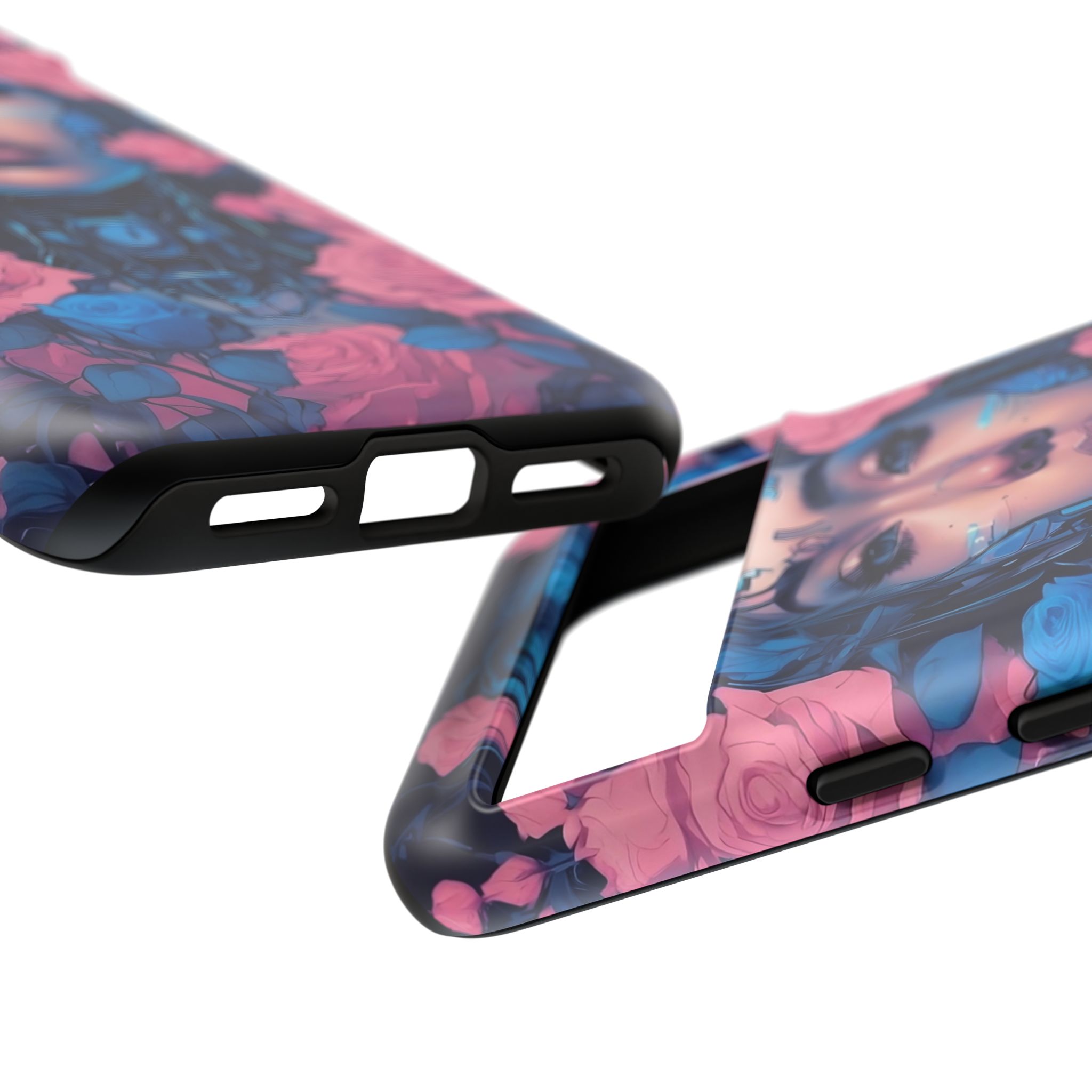 Phone Case, Tough Anime Woman Sci Fi Roses Design, Pink Blue Floral Cover, Protective iPhone Samsung Huawei Google, Gift for Anime Lovers, - Image 63