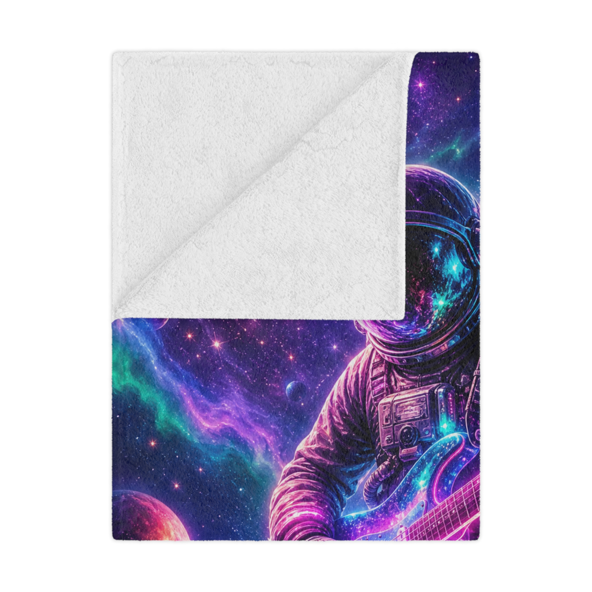 Astronaut Guitar Minky Blanket – Neon Space Rock Galaxy Throw - Image 4