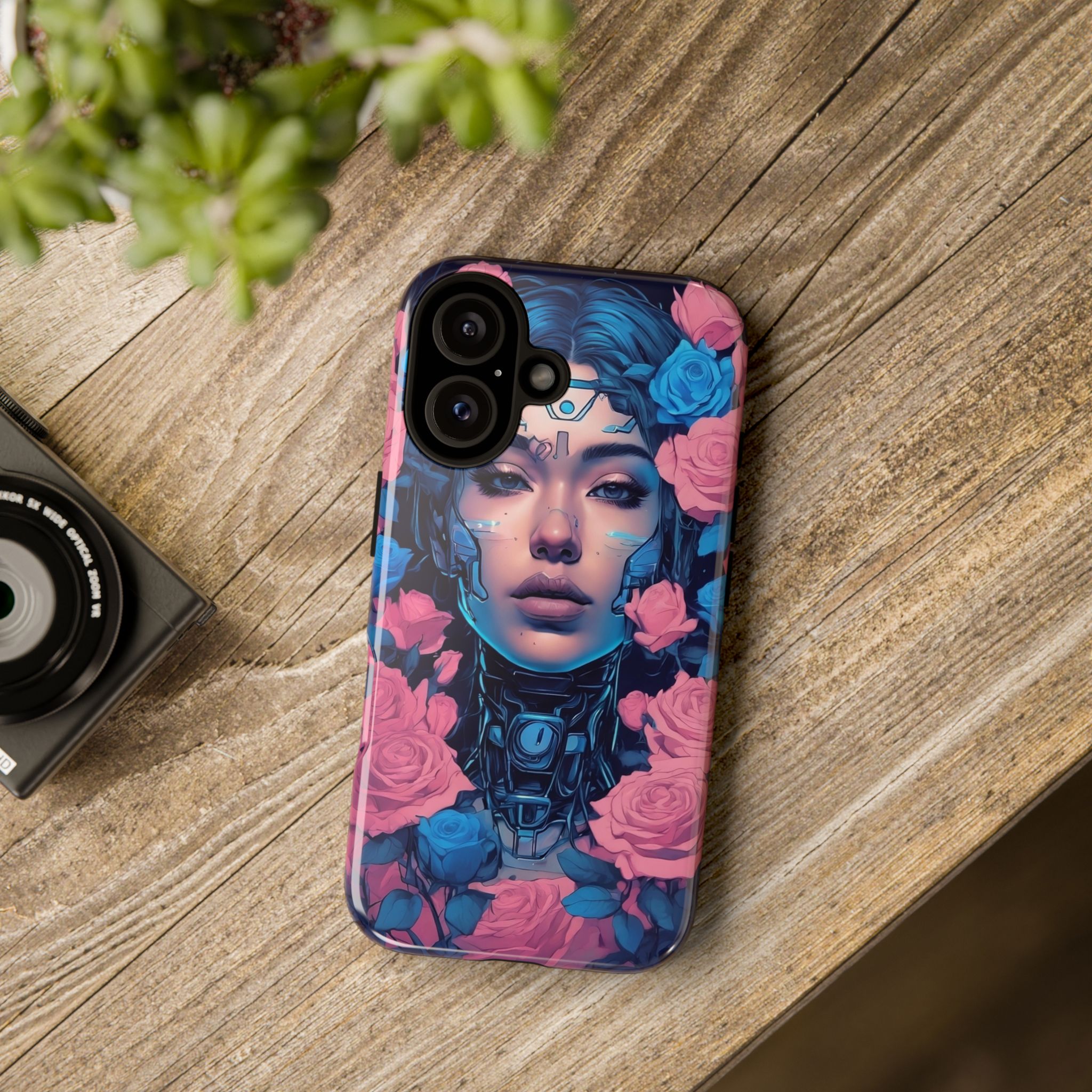 Phone Case, Tough Anime Woman Sci Fi Roses Design, Pink Blue Floral Cover, Protective iPhone Samsung Huawei Google, Gift for Anime Lovers, - Image 68