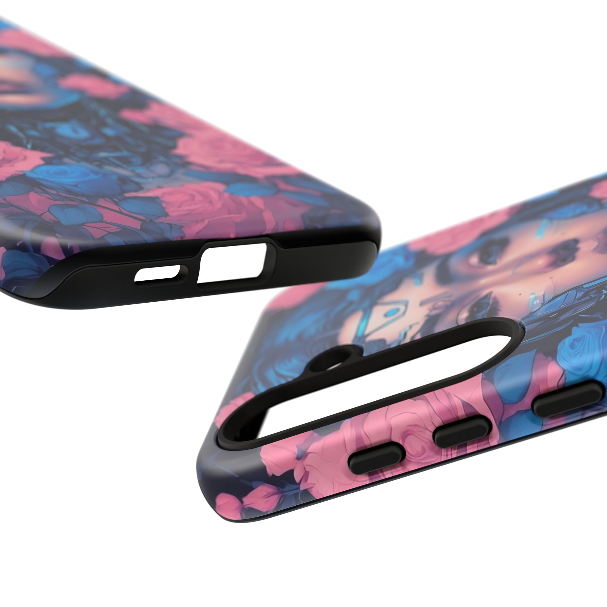 Phone Case, Tough Anime Woman Sci Fi Roses Design, Pink Blue Floral Cover, Protective iPhone Samsung Huawei Google, Gift for Anime Lovers, - Image 39