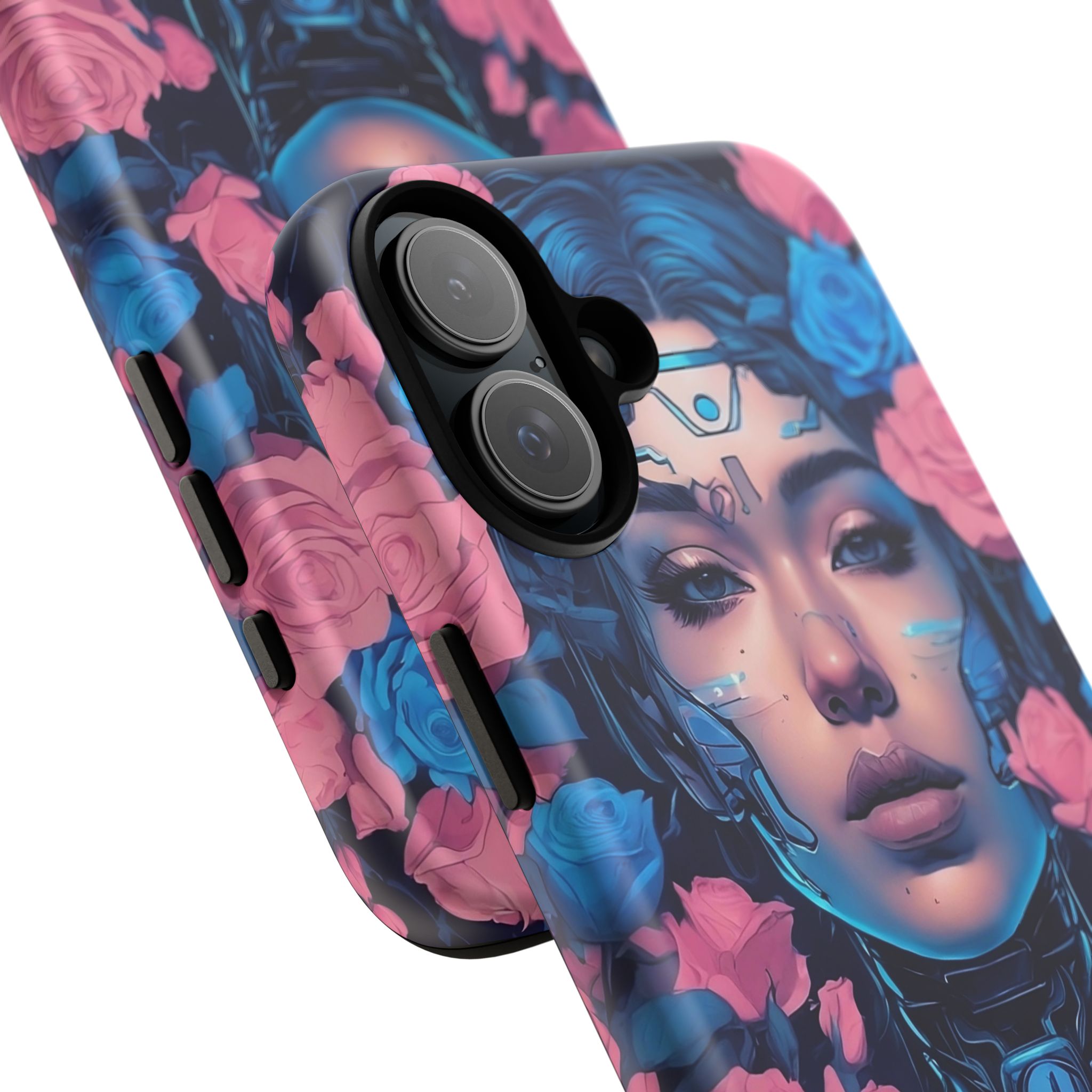 Phone Case, Tough Anime Woman Sci Fi Roses Design, Pink Blue Floral Cover, Protective iPhone Samsung Huawei Google, Gift for Anime Lovers, - Image 78