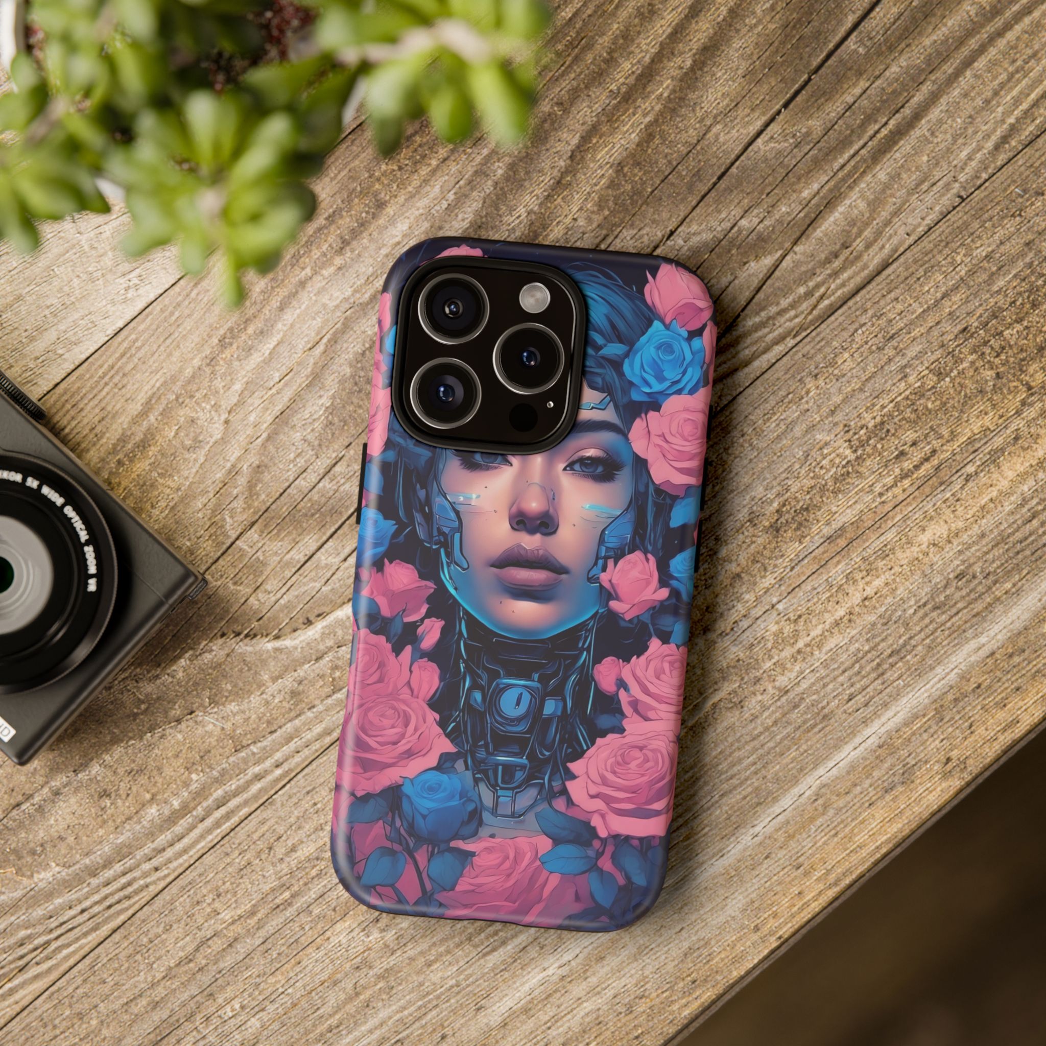 Phone Case, Tough Anime Woman Sci Fi Roses Design, Pink Blue Floral Cover, Protective iPhone Samsung Huawei Google, Gift for Anime Lovers, - Image 88