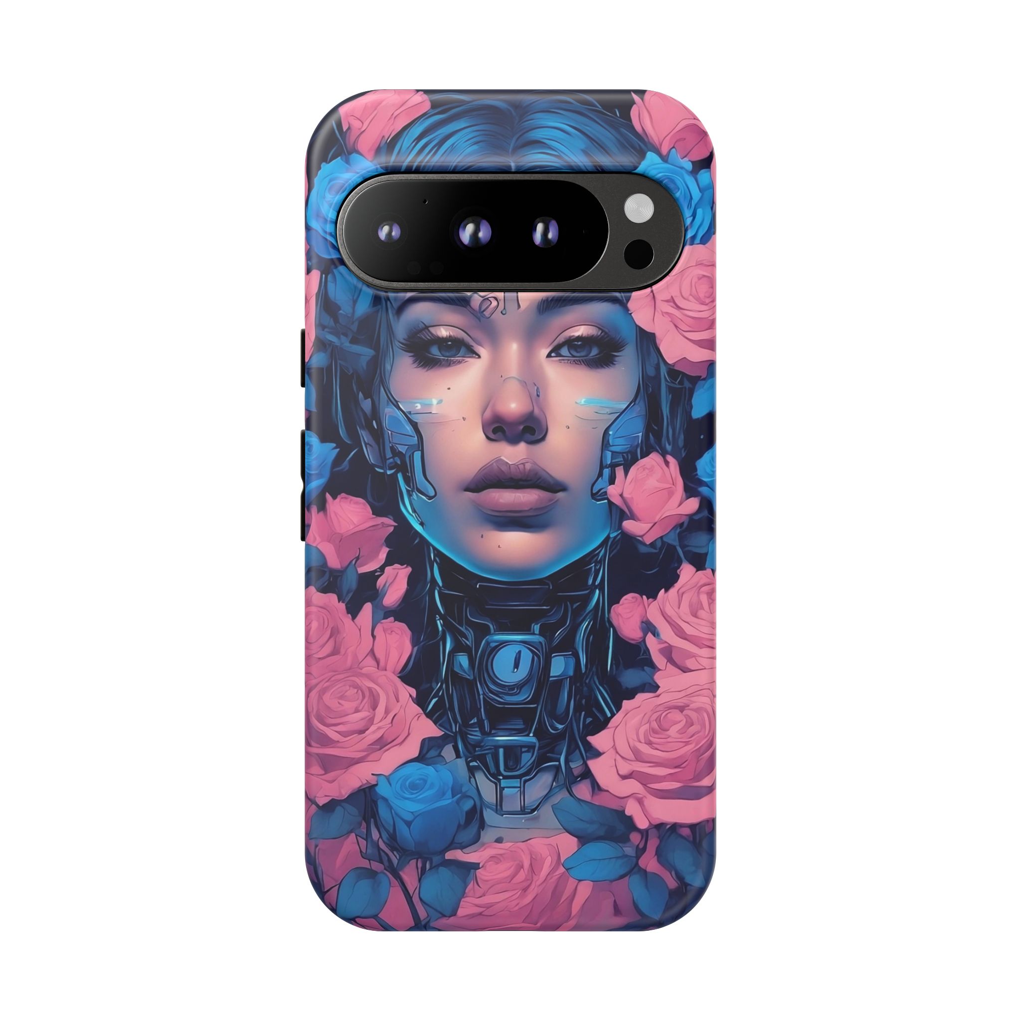 Phone Case, Tough Anime Woman Sci Fi Roses Design, Pink Blue Floral Cover, Protective iPhone Samsung Huawei Google, Gift for Anime Lovers, - Image 106