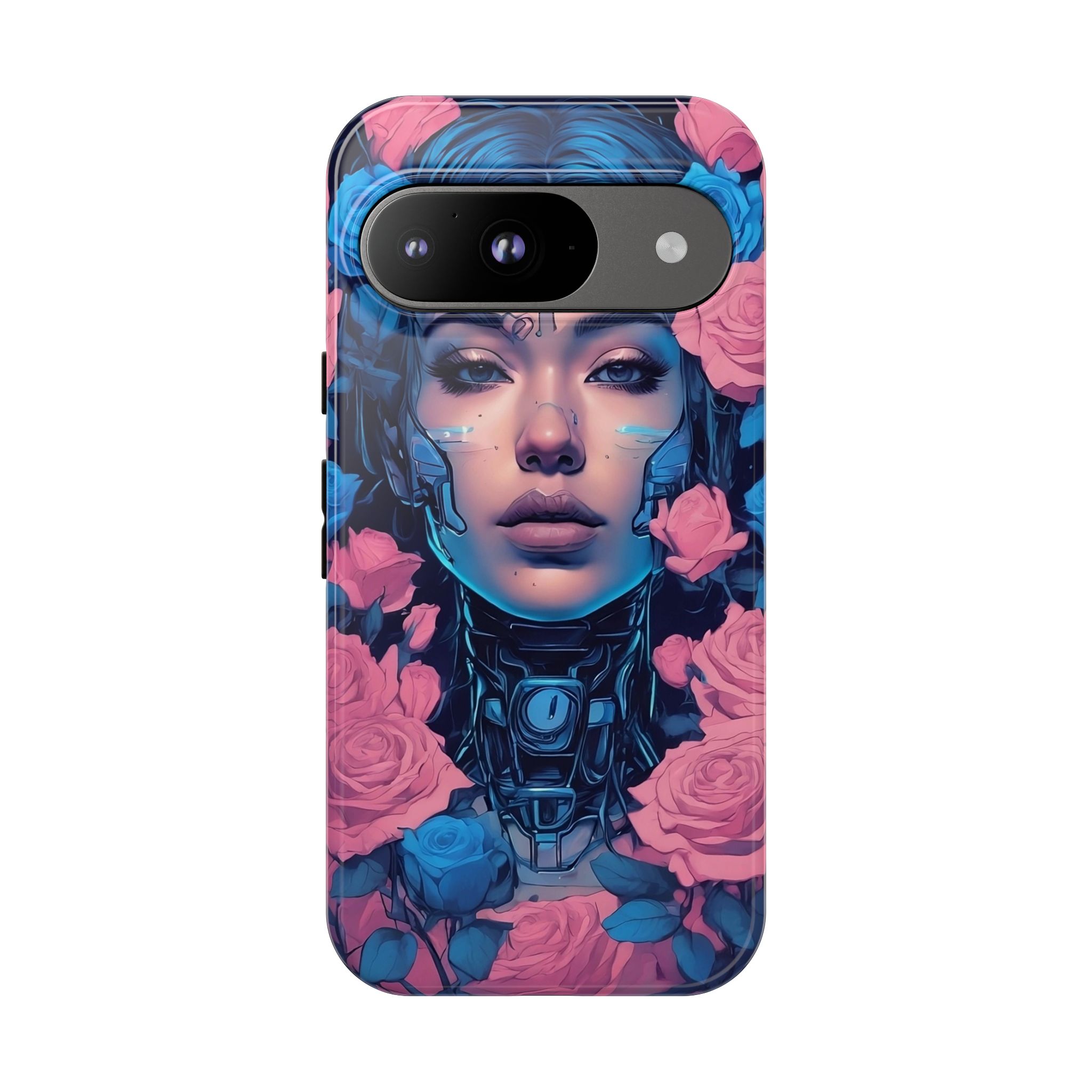 Phone Case, Tough Anime Woman Sci Fi Roses Design, Pink Blue Floral Cover, Protective iPhone Samsung Huawei Google, Gift for Anime Lovers, - Image 97