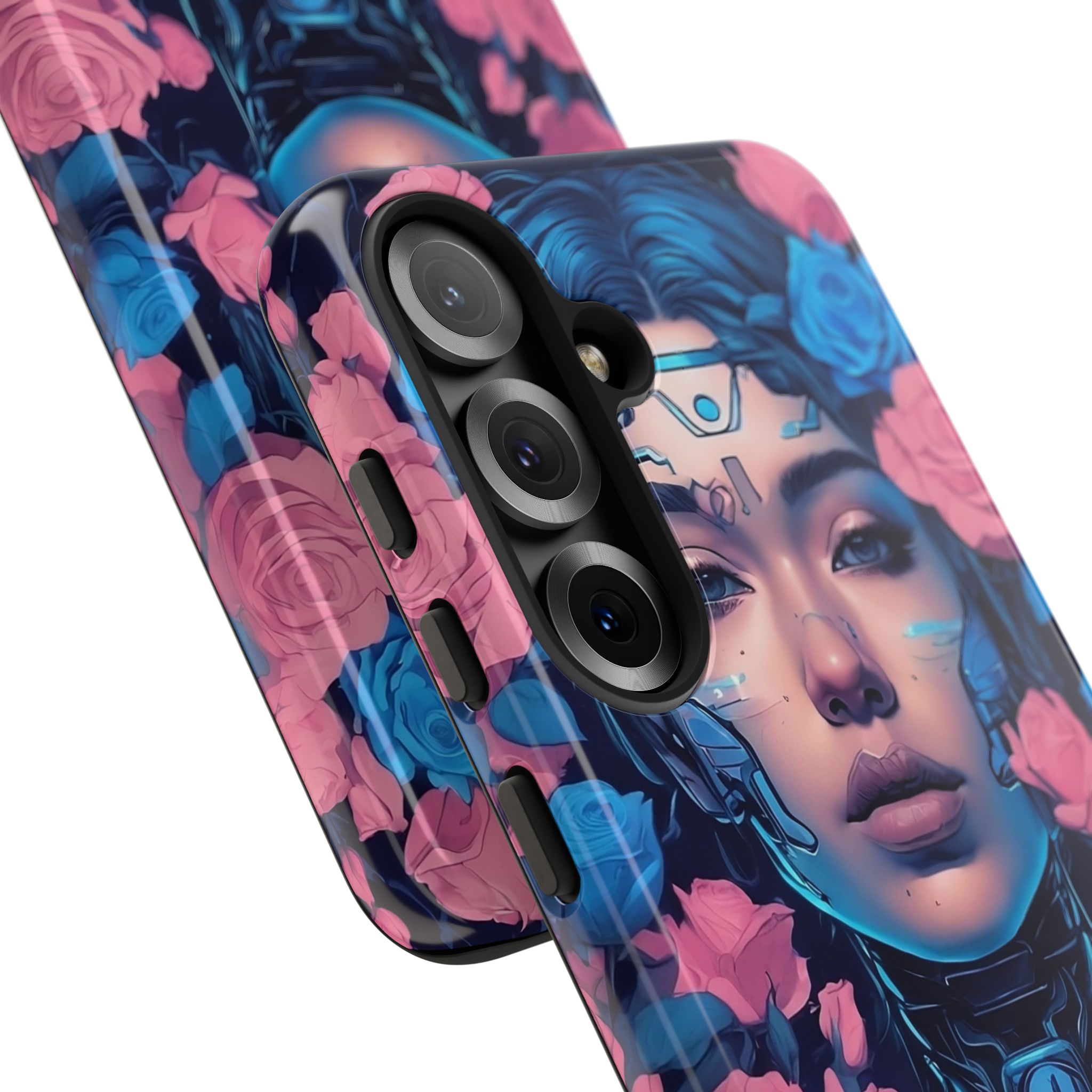 Phone Case, Tough Anime Woman Sci Fi Roses Design, Pink Blue Floral Cover, Protective iPhone Samsung Huawei Google, Gift for Anime Lovers, - Image 116