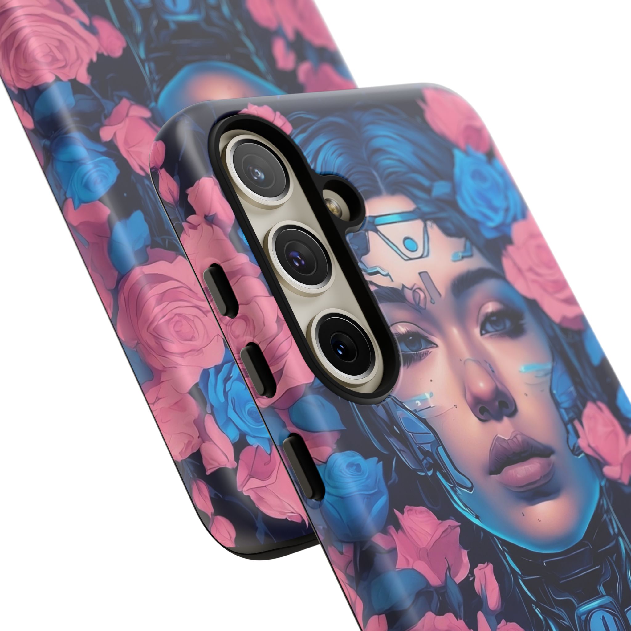 Phone Case, Tough Anime Woman Sci Fi Roses Design, Pink Blue Floral Cover, Protective iPhone Samsung Huawei Google, Gift for Anime Lovers, - Image 38