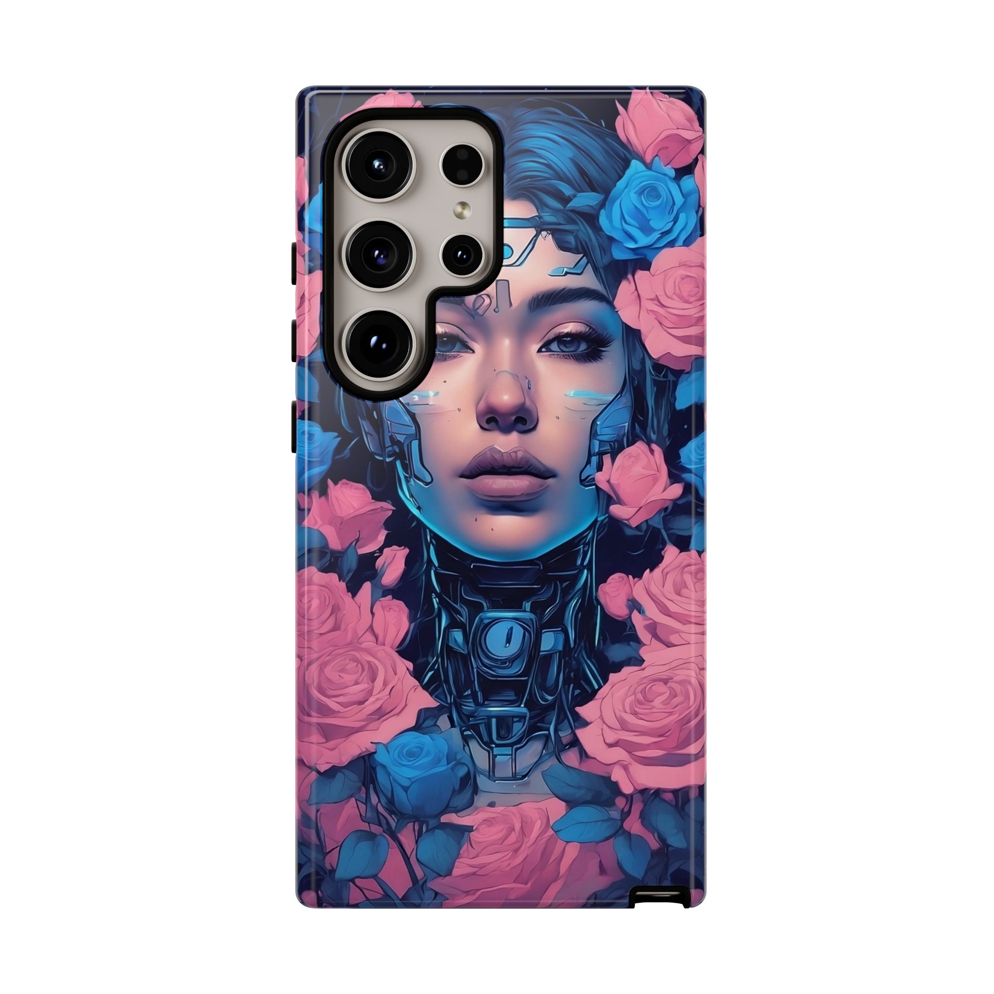 Phone Case, Tough Anime Woman Sci Fi Roses Design, Pink Blue Floral Cover, Protective iPhone Samsung Huawei Google, Gift for Anime Lovers, - Image 41