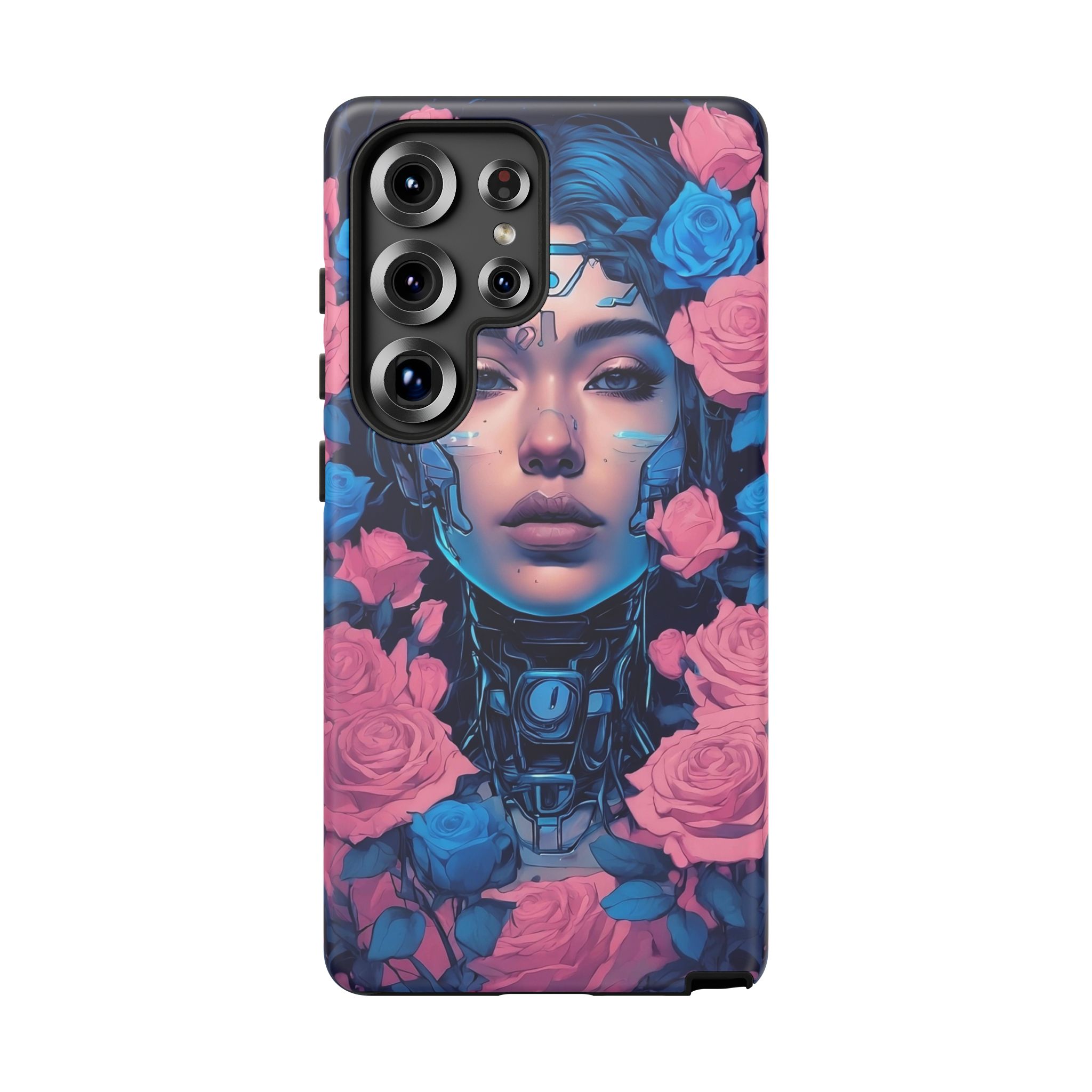Phone Case, Tough Anime Woman Sci Fi Roses Design, Pink Blue Floral Cover, Protective iPhone Samsung Huawei Google, Gift for Anime Lovers, - Image 135