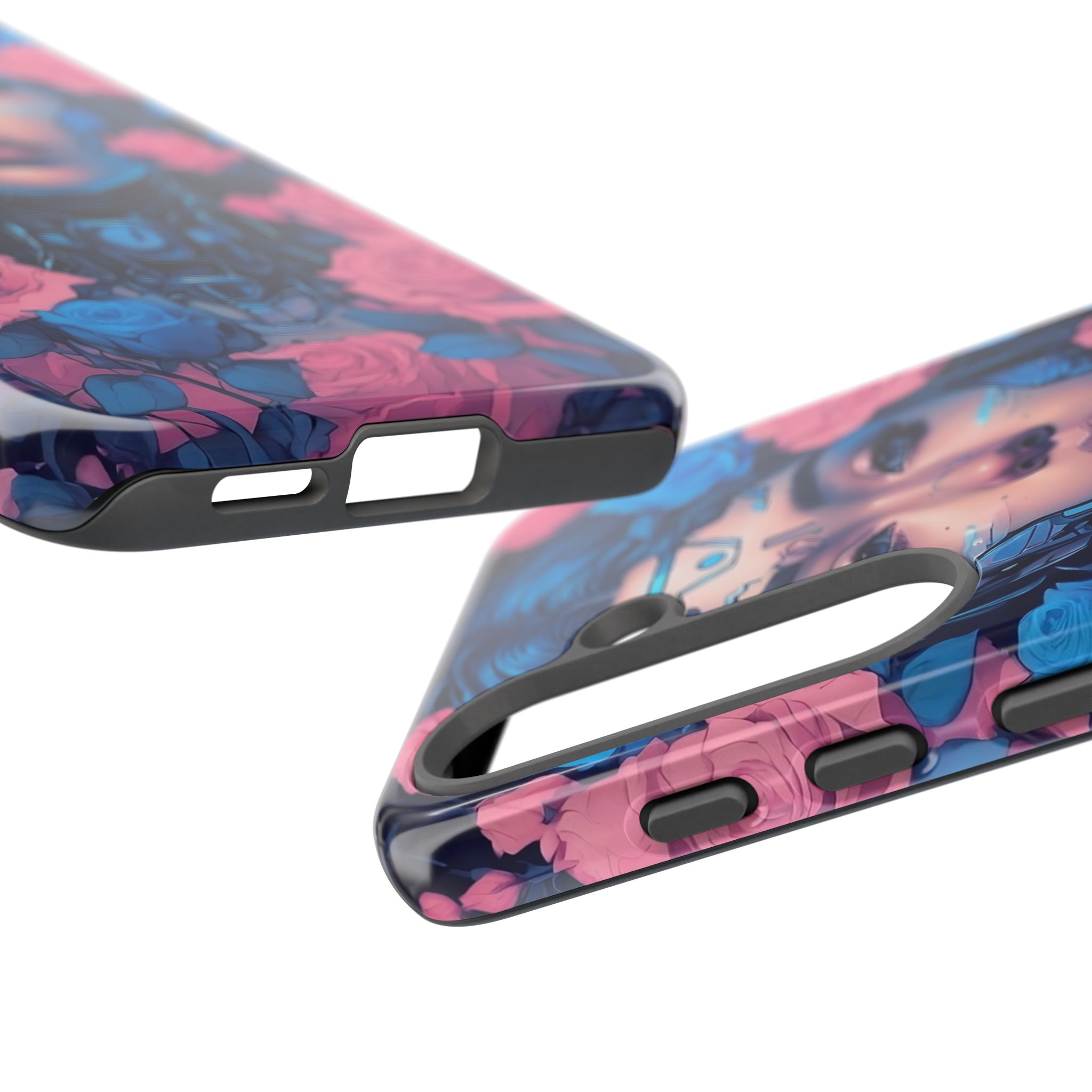 Phone Case, Tough Anime Woman Sci Fi Roses Design, Pink Blue Floral Cover, Protective iPhone Samsung Huawei Google, Gift for Anime Lovers, - Image 117