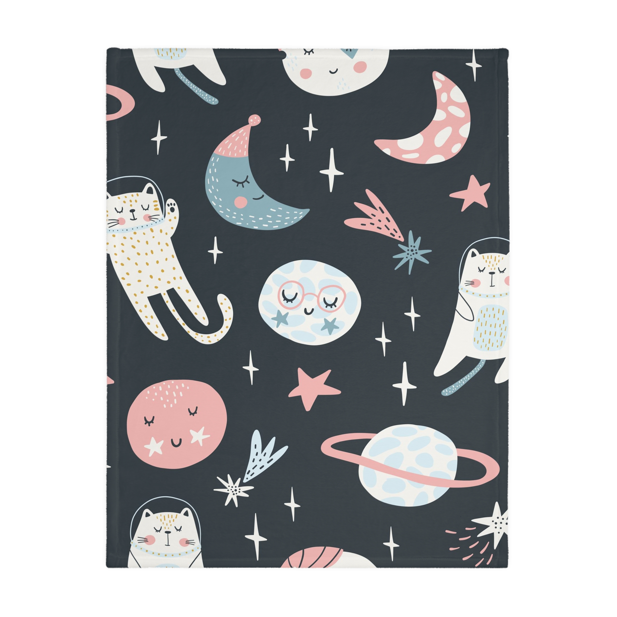 Cat Astronauts Velveteen Minky Baby Blanket 40" x 30" | Minky Blanket | Astronaut Baby Blanket - Image 2