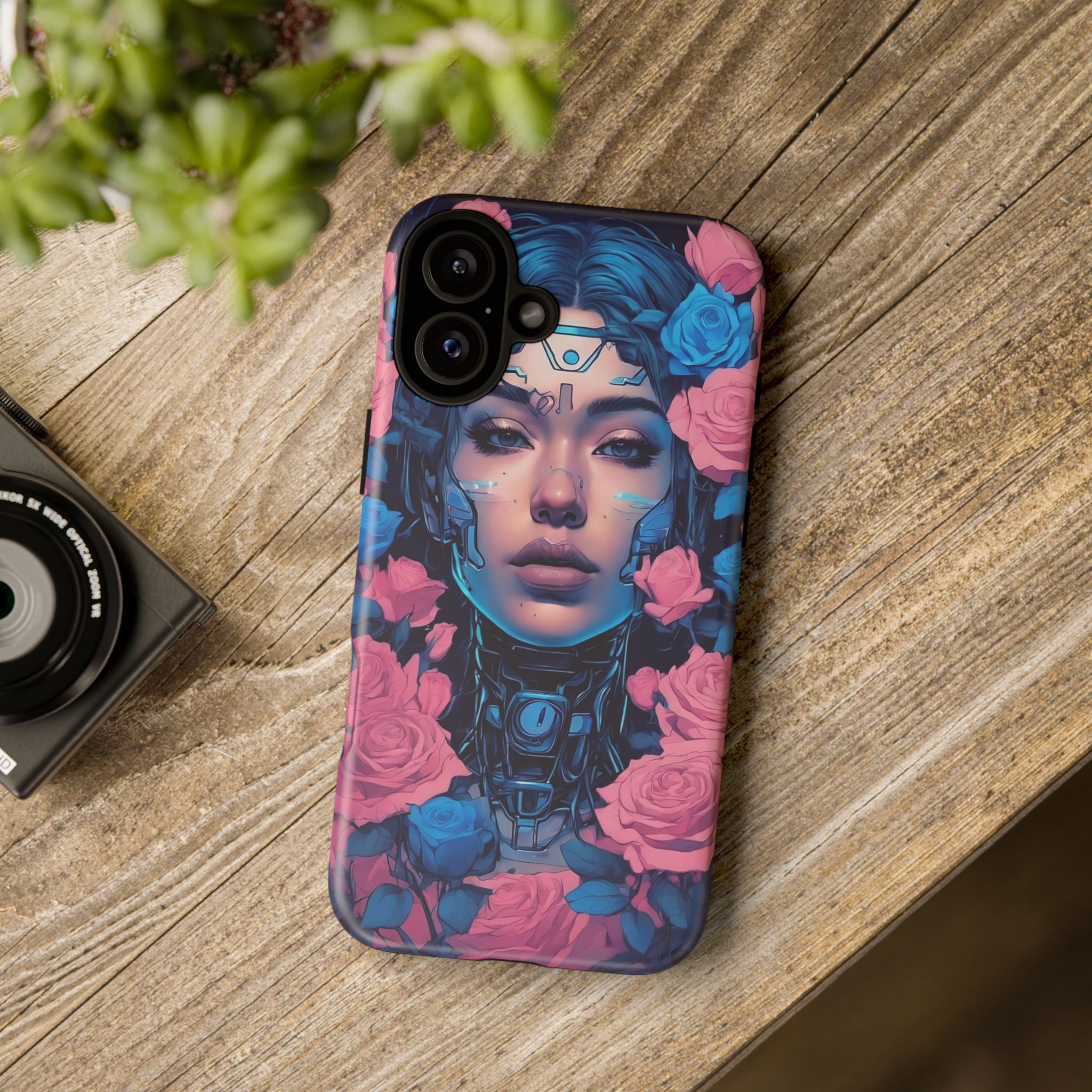 Phone Case, Tough Anime Woman Sci Fi Roses Design, Pink Blue Floral Cover, Protective iPhone Samsung Huawei Google, Gift for Anime Lovers, - Image 80