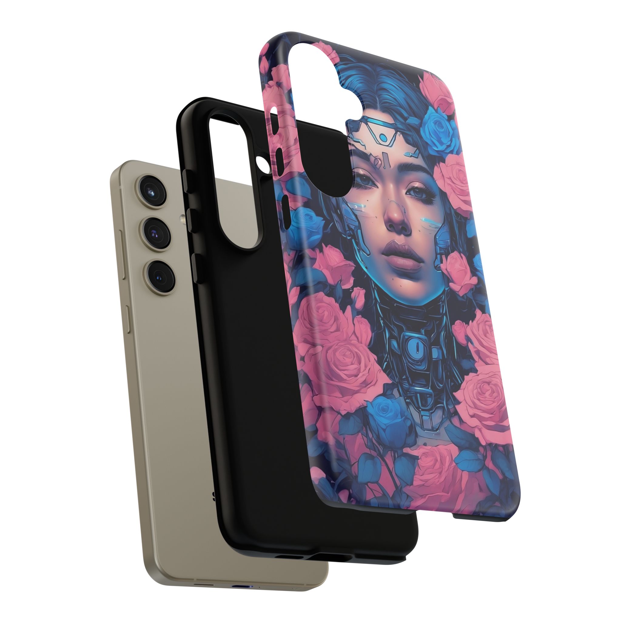 Phone Case, Tough Anime Woman Sci Fi Roses Design, Pink Blue Floral Cover, Protective iPhone Samsung Huawei Google, Gift for Anime Lovers, - Image 40