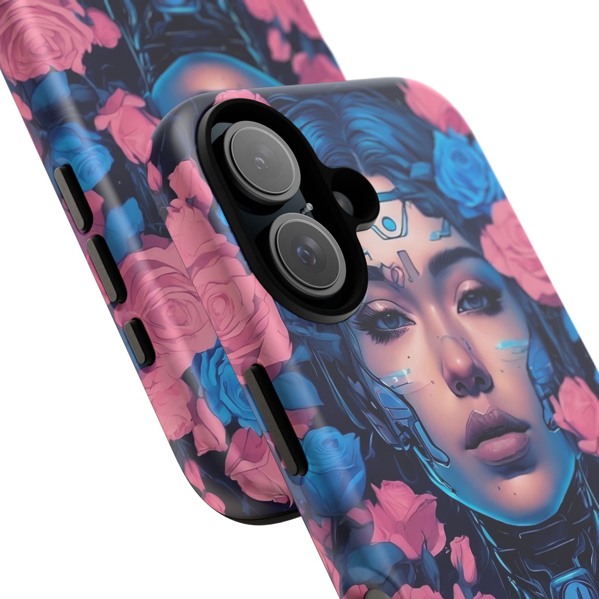 Phone Case, Tough Anime Woman Sci Fi Roses Design, Pink Blue Floral Cover, Protective iPhone Samsung Huawei Google, Gift for Anime Lovers, - Image 70