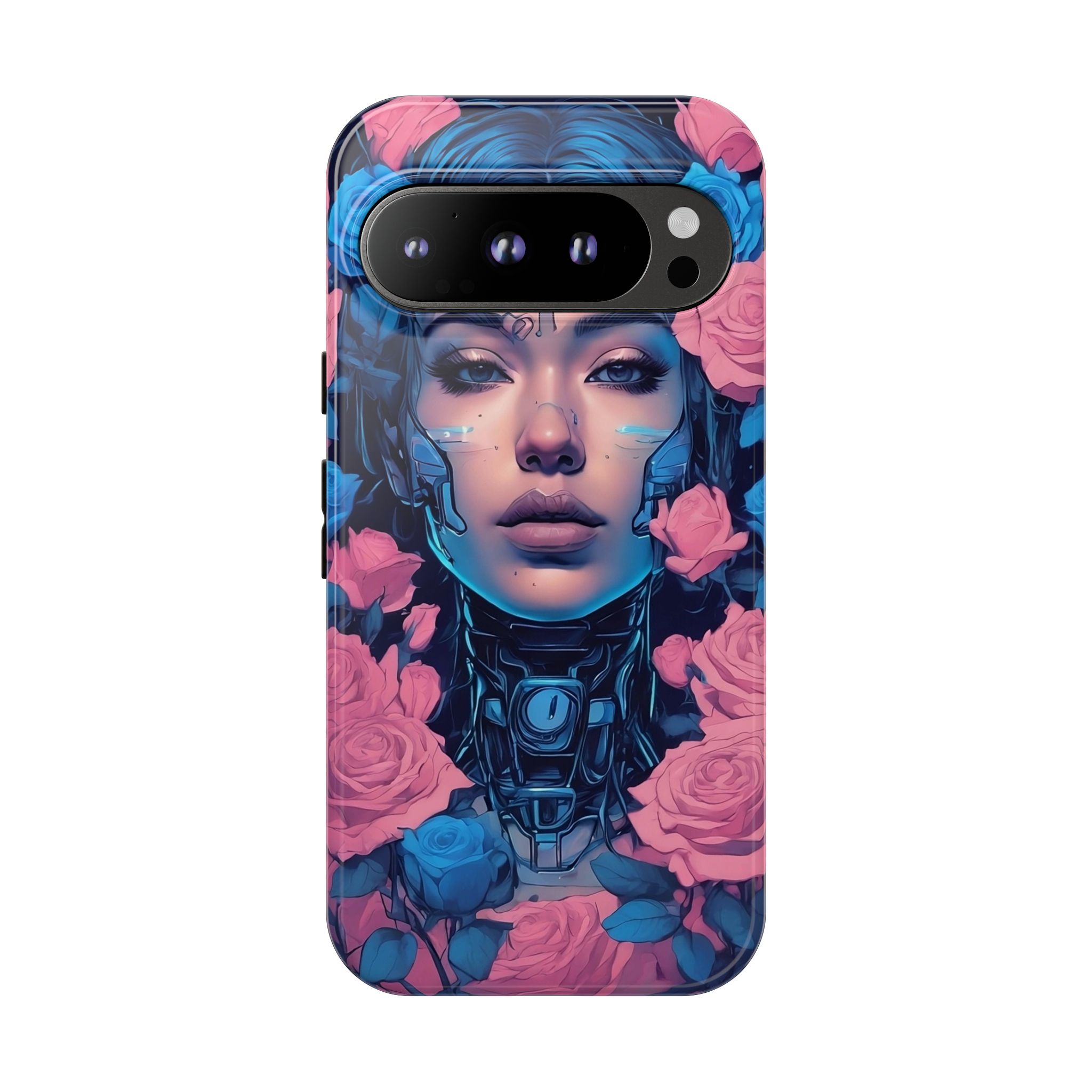 Phone Case, Tough Anime Woman Sci Fi Roses Design, Pink Blue Floral Cover, Protective iPhone Samsung Huawei Google, Gift for Anime Lovers, - Image 103