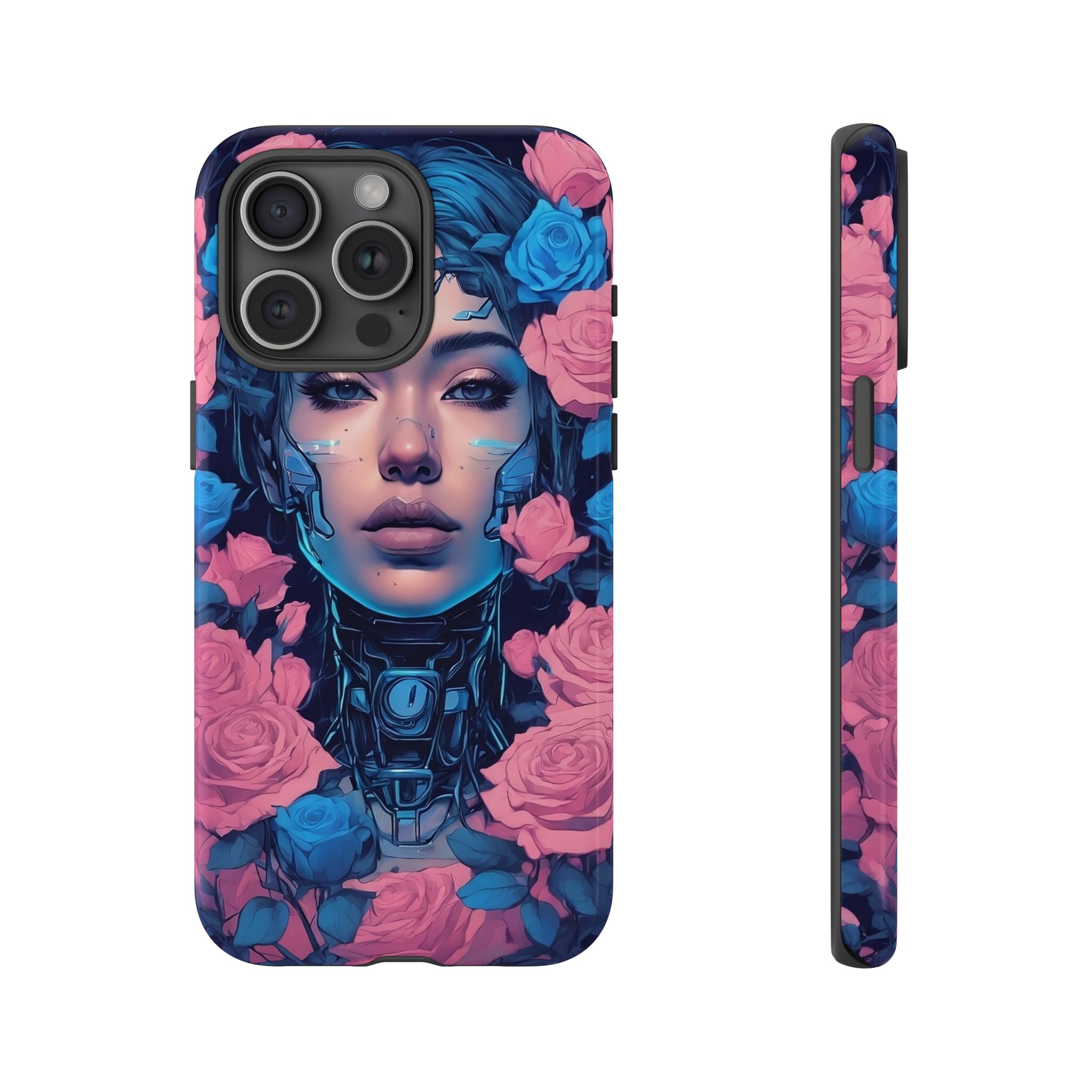 Phone Case, Tough Anime Woman Sci Fi Roses Design, Pink Blue Floral Cover, Protective iPhone Samsung Huawei Google, Gift for Anime Lovers, - Image 19