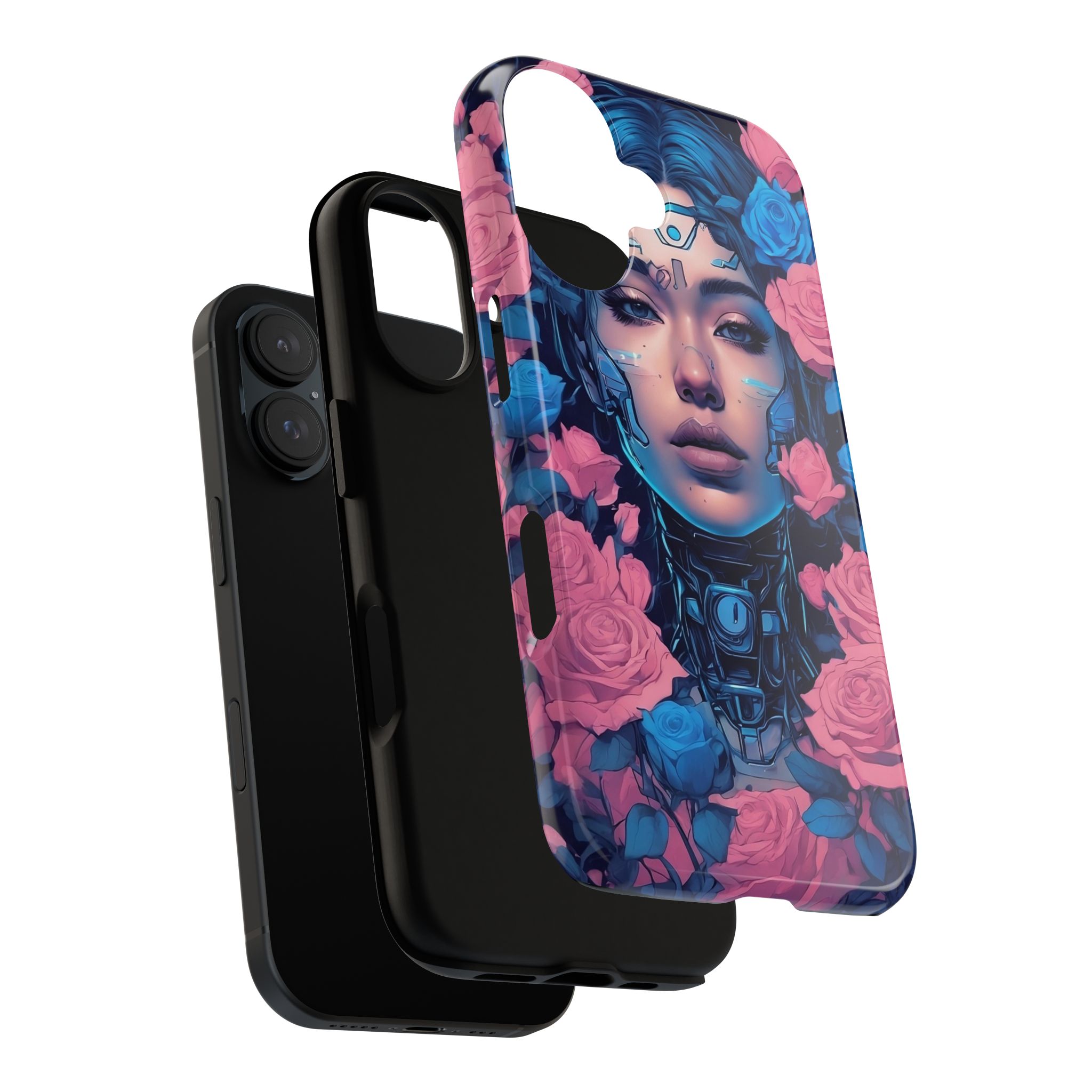 Phone Case, Tough Anime Woman Sci Fi Roses Design, Pink Blue Floral Cover, Protective iPhone Samsung Huawei Google, Gift for Anime Lovers, - Image 67