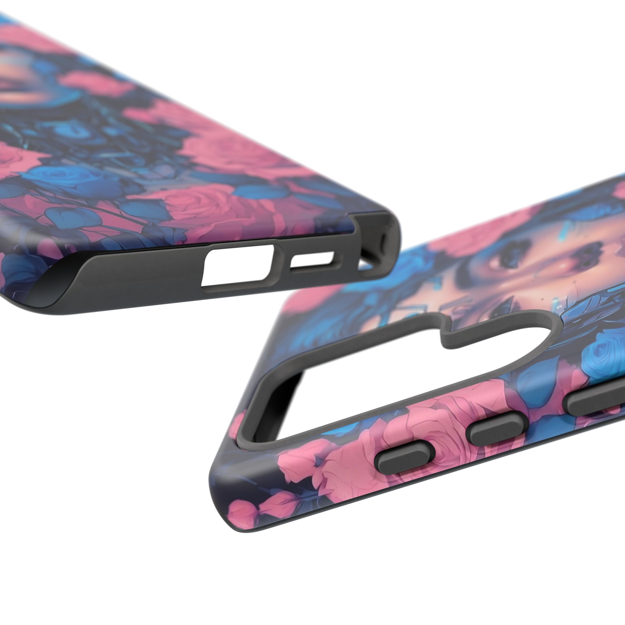 Phone Case, Tough Anime Woman Sci Fi Roses Design, Pink Blue Floral Cover, Protective iPhone Samsung Huawei Google, Gift for Anime Lovers, - Image 137