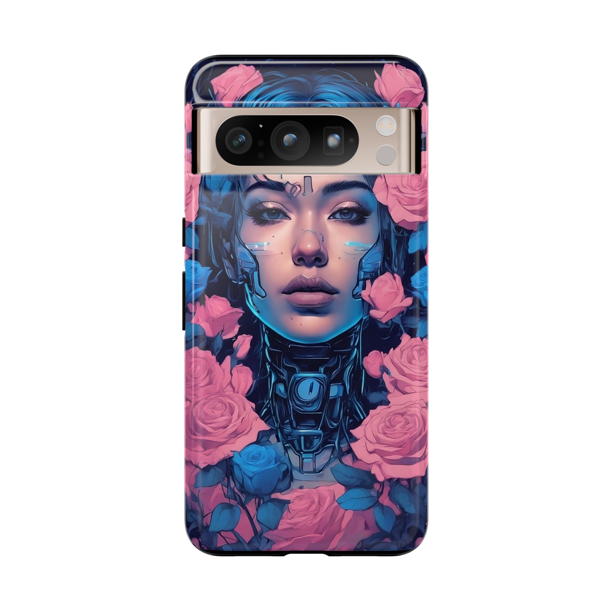 Phone Case, Tough Anime Woman Sci Fi Roses Design, Pink Blue Floral Cover, Protective iPhone Samsung Huawei Google, Gift for Anime Lovers, - Image 49