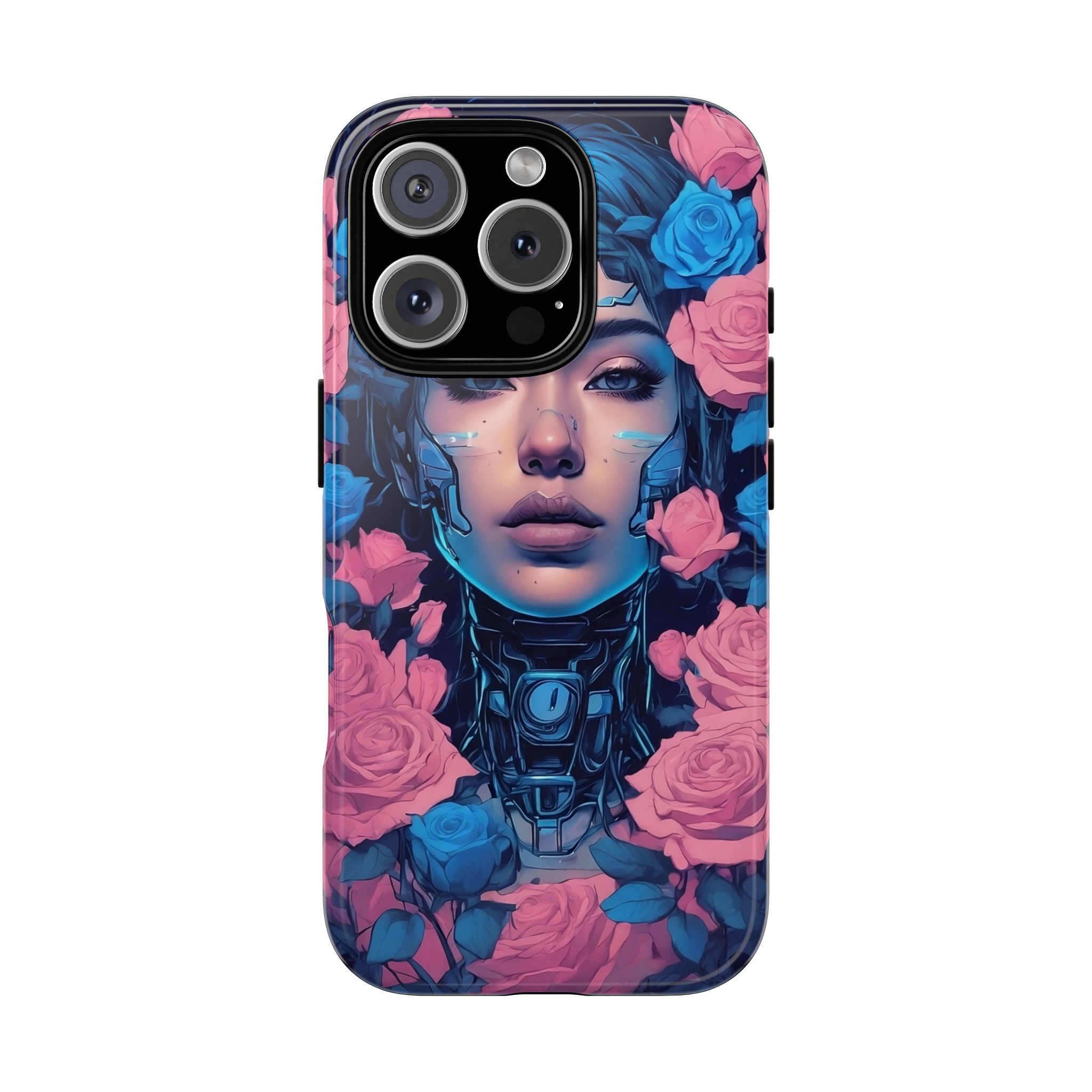 Phone Case, Tough Anime Woman Sci Fi Roses Design, Pink Blue Floral Cover, Protective iPhone Samsung Huawei Google, Gift for Anime Lovers, - Image 81