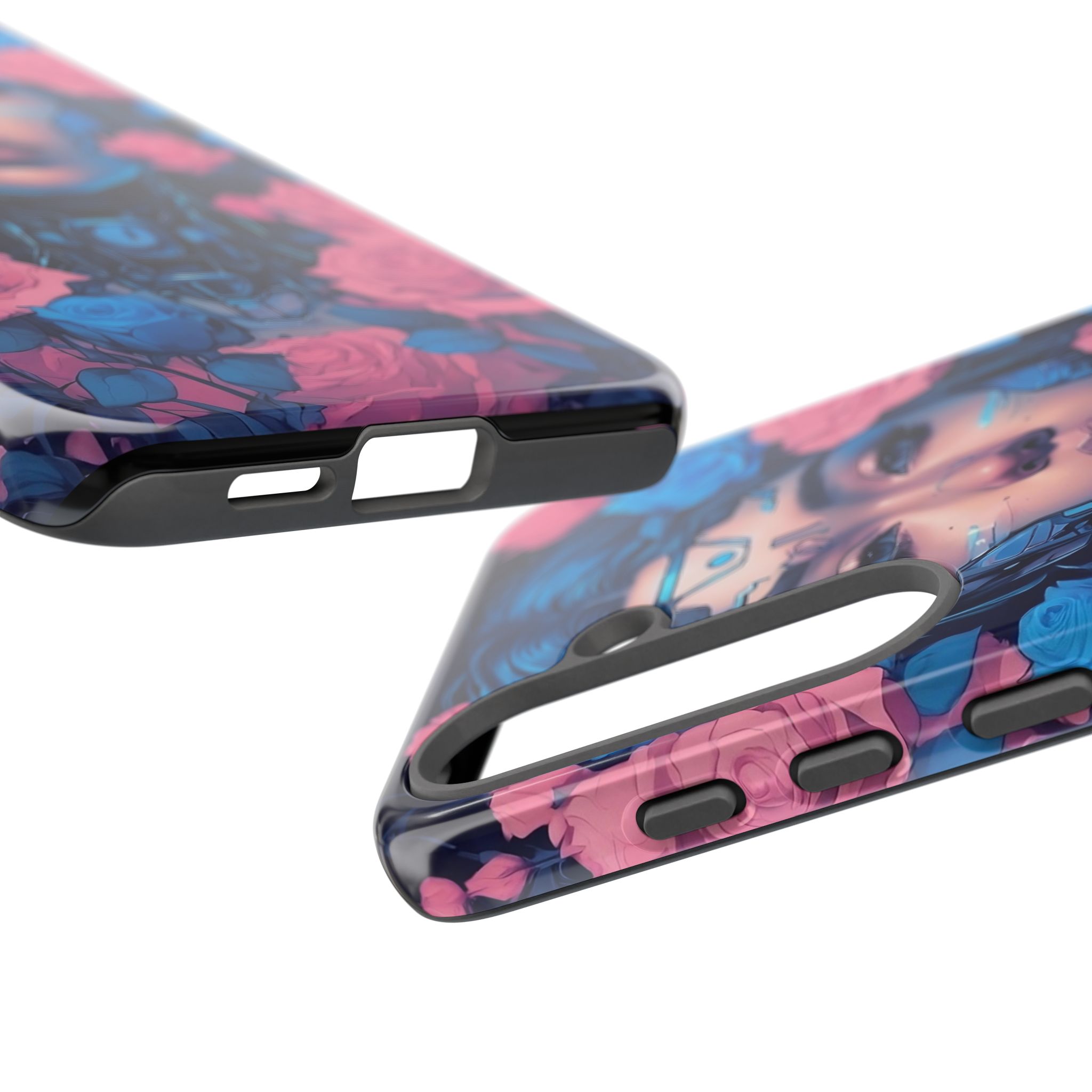 Phone Case, Tough Anime Woman Sci Fi Roses Design, Pink Blue Floral Cover, Protective iPhone Samsung Huawei Google, Gift for Anime Lovers, - Image 125