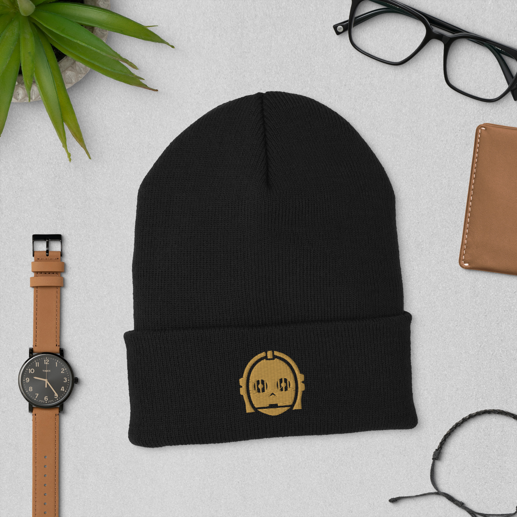 C3PO Embroidered Cuffed Beanie | Golden Droid Winter Hat