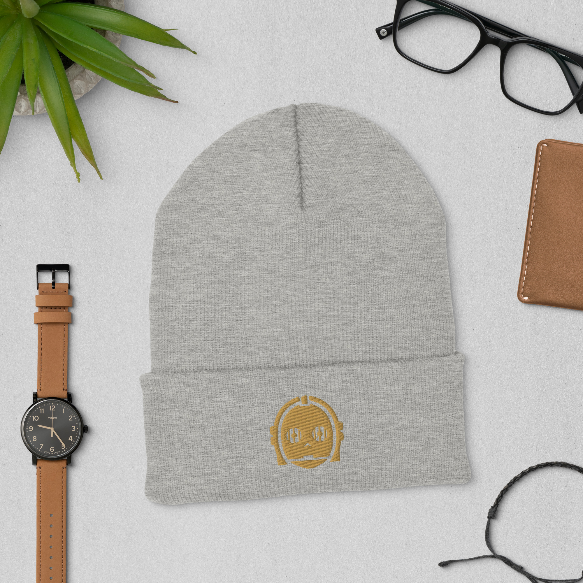 C3PO Embroidered Cuffed Beanie | Golden Droid Winter Hat - Image 7