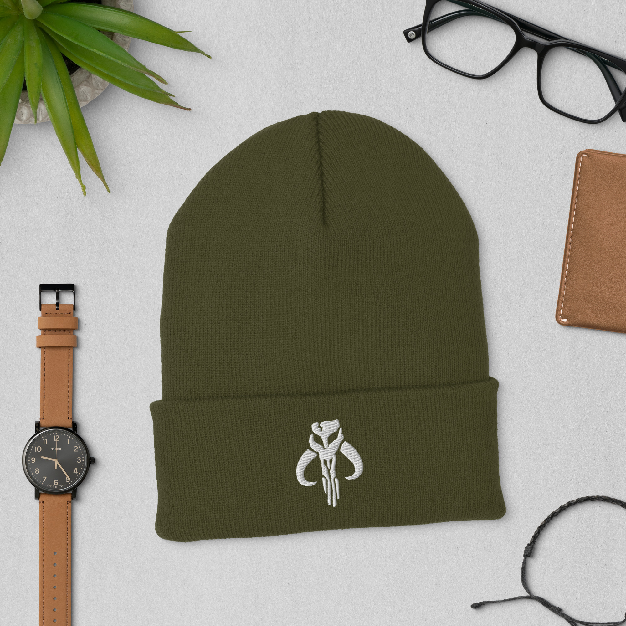 Mythosaur Cuffed Beanie | Mandalorian Skull Embroidered Winter Hat - Image 7