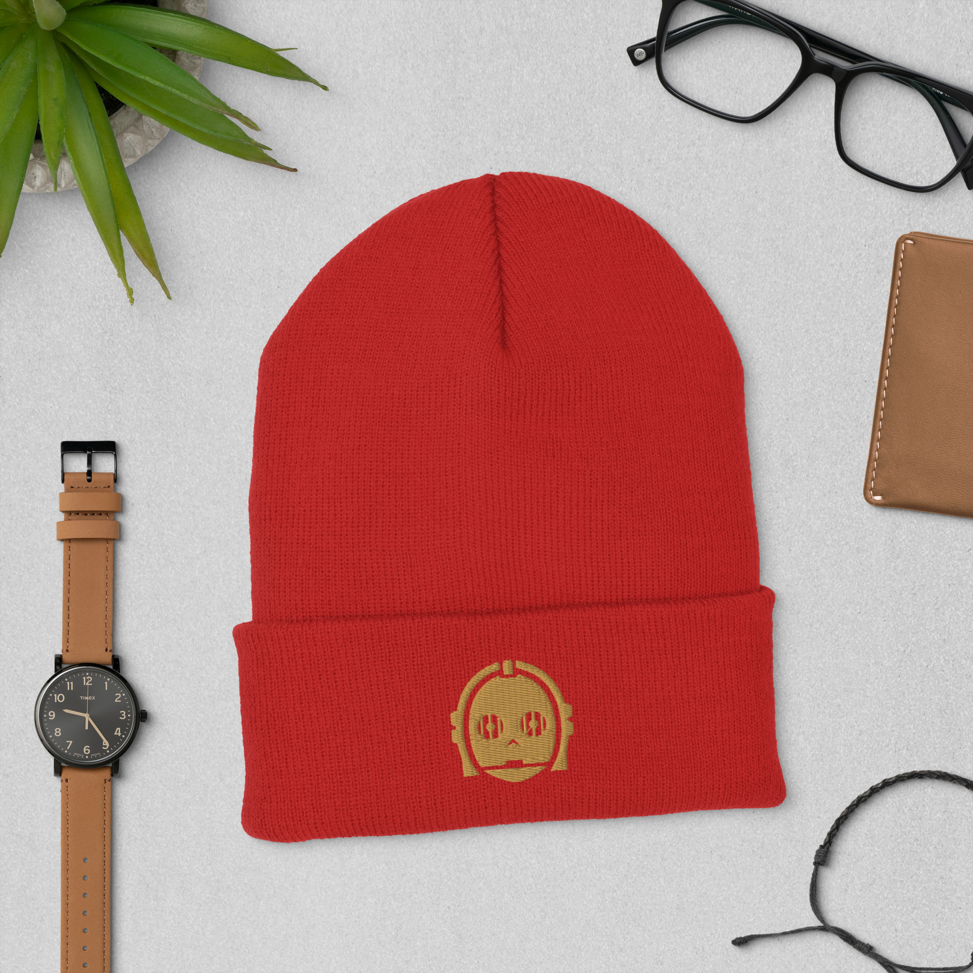 C3PO Embroidered Cuffed Beanie | Golden Droid Winter Hat - Image 5