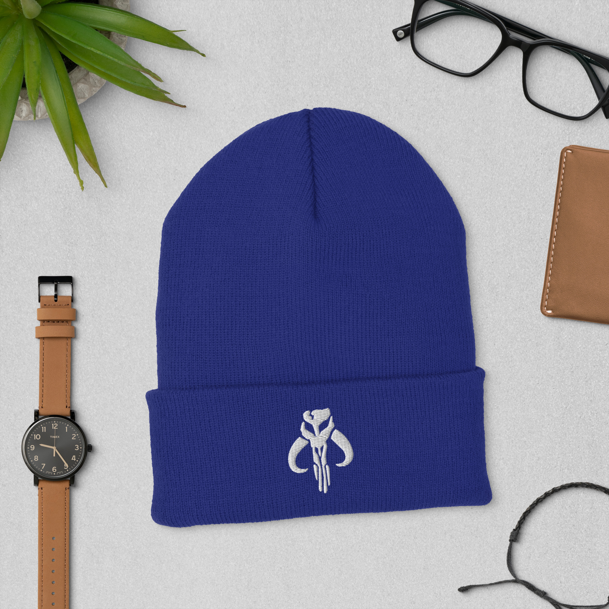 Mythosaur Cuffed Beanie | Mandalorian Skull Embroidered Winter Hat - Image 5