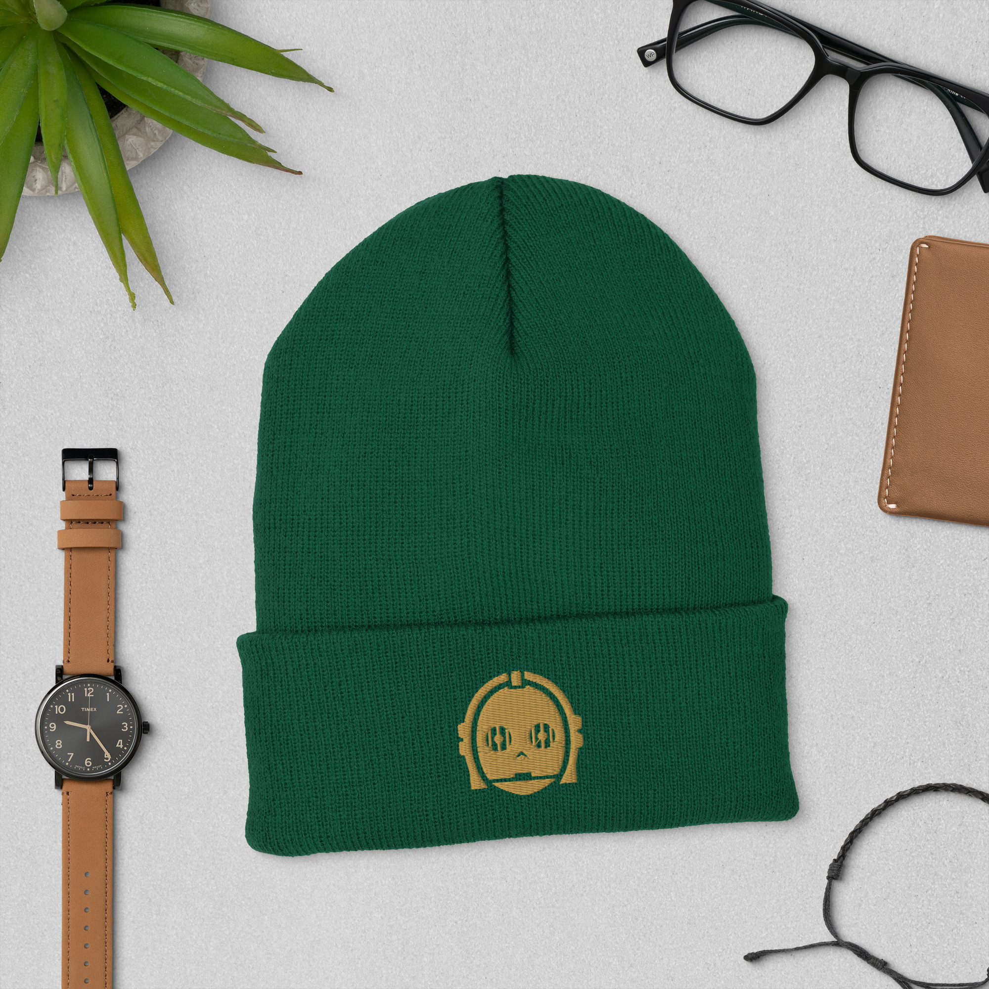 C3PO Embroidered Cuffed Beanie | Golden Droid Winter Hat - Image 6