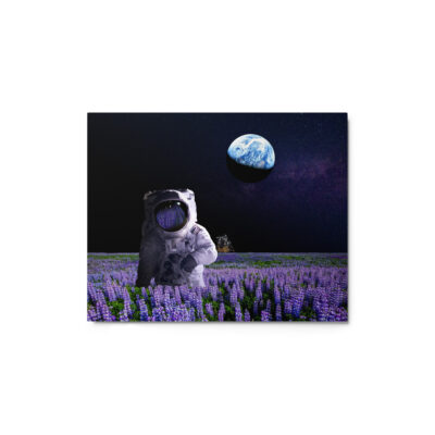 Astronaut in a Lilac Field Moon Metal Print | Space Wall Art