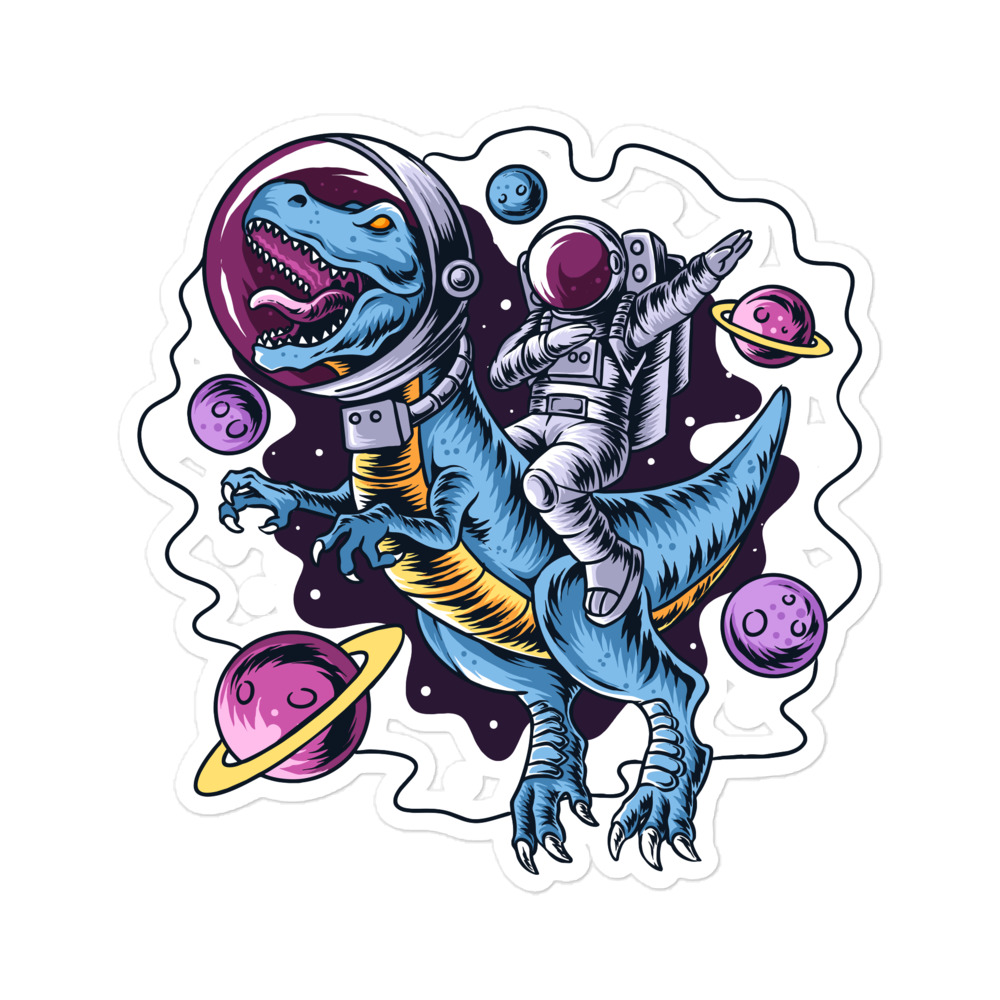 Astronaut Riding a T-Rex Sticker | Fun Dinosaur Space Decal - Image 3