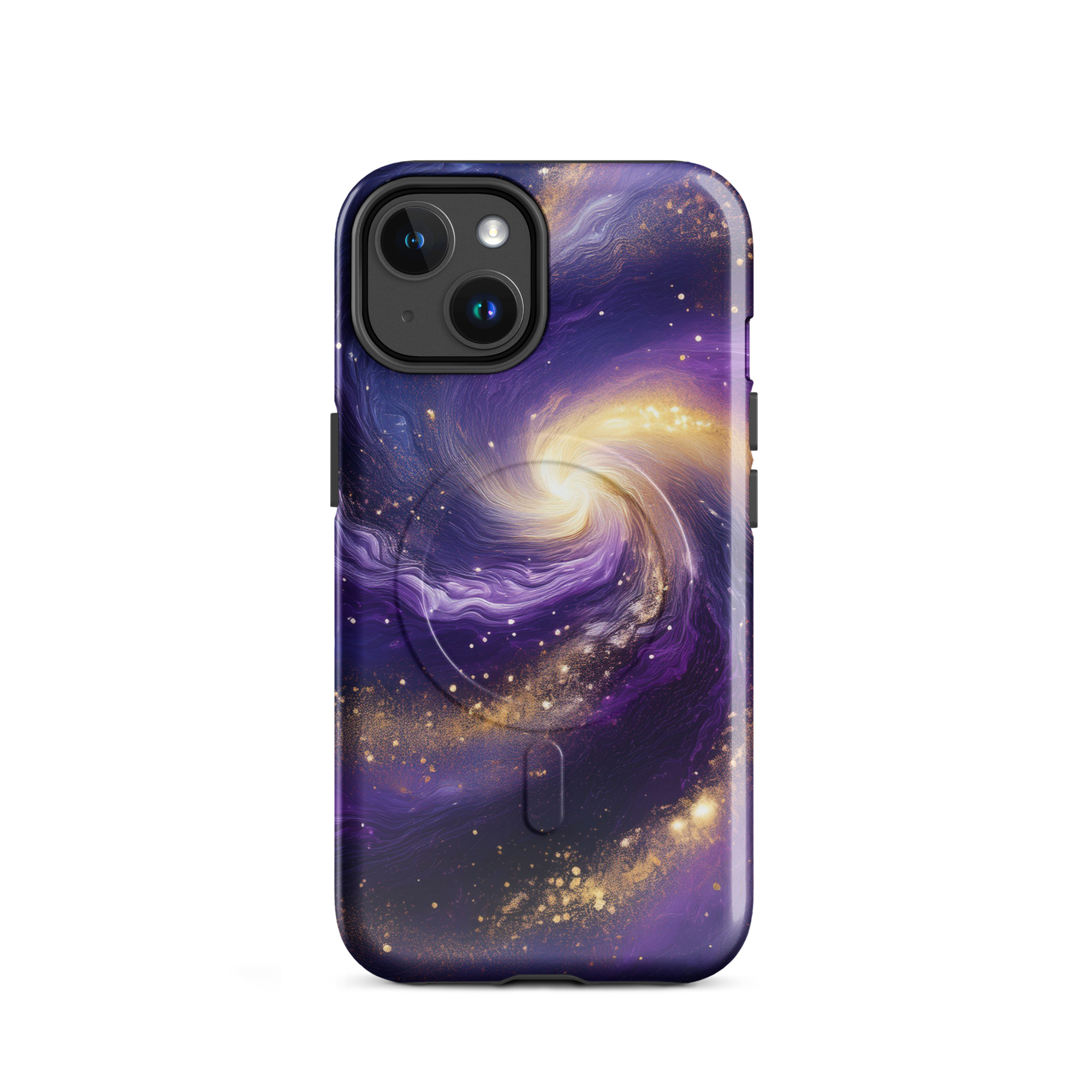 Stars and Space iPhone Case | Swirling Galaxy with Golden Stars Space MagSafe® tough case for iPhone® - Image 2