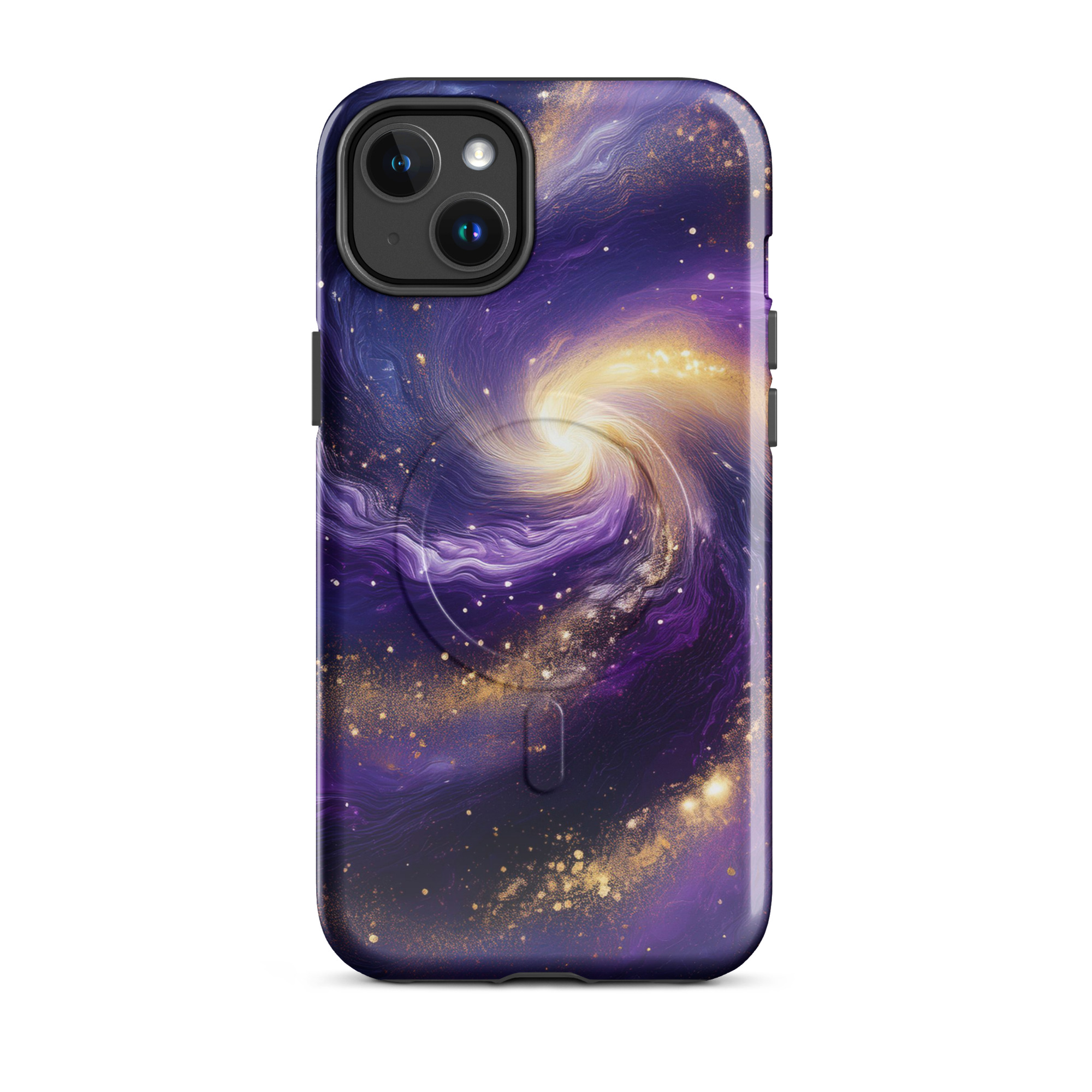 Stars and Space iPhone Case | Swirling Galaxy with Golden Stars Space MagSafe® tough case for iPhone® - Image 3