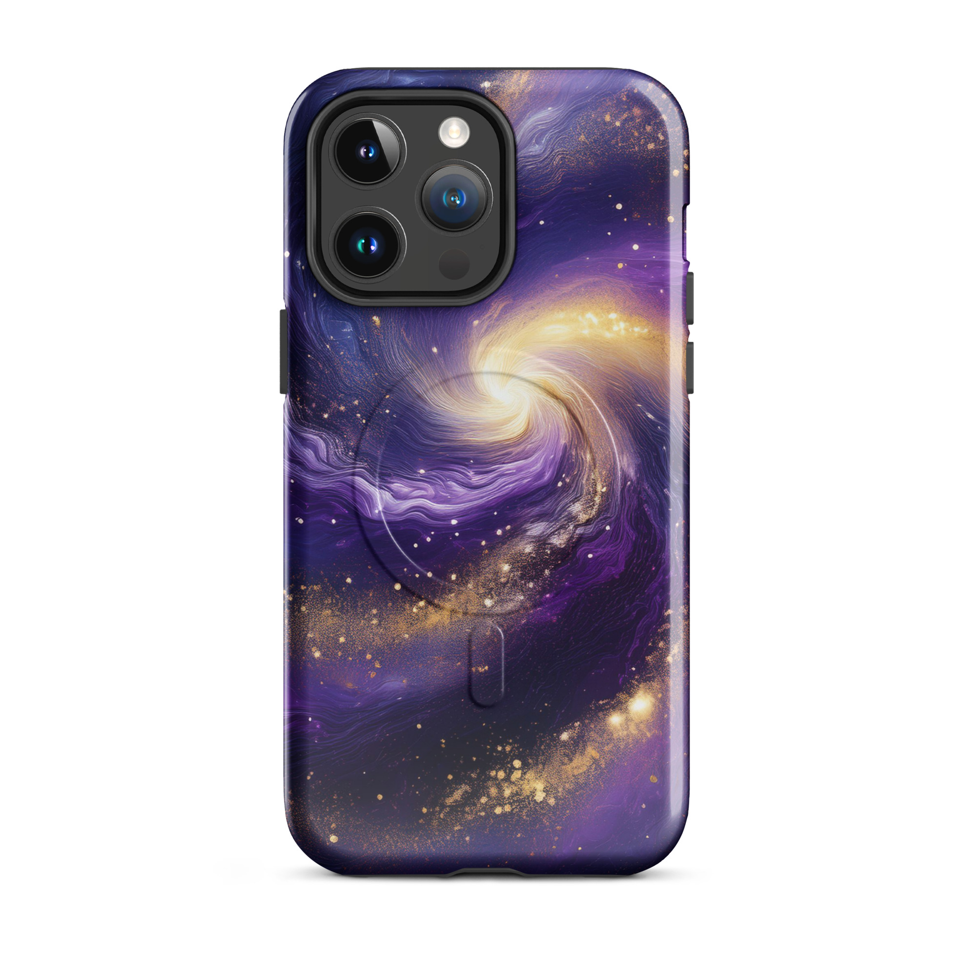 Stars and Space iPhone Case | Swirling Galaxy with Golden Stars Space MagSafe® tough case for iPhone® - Image 5