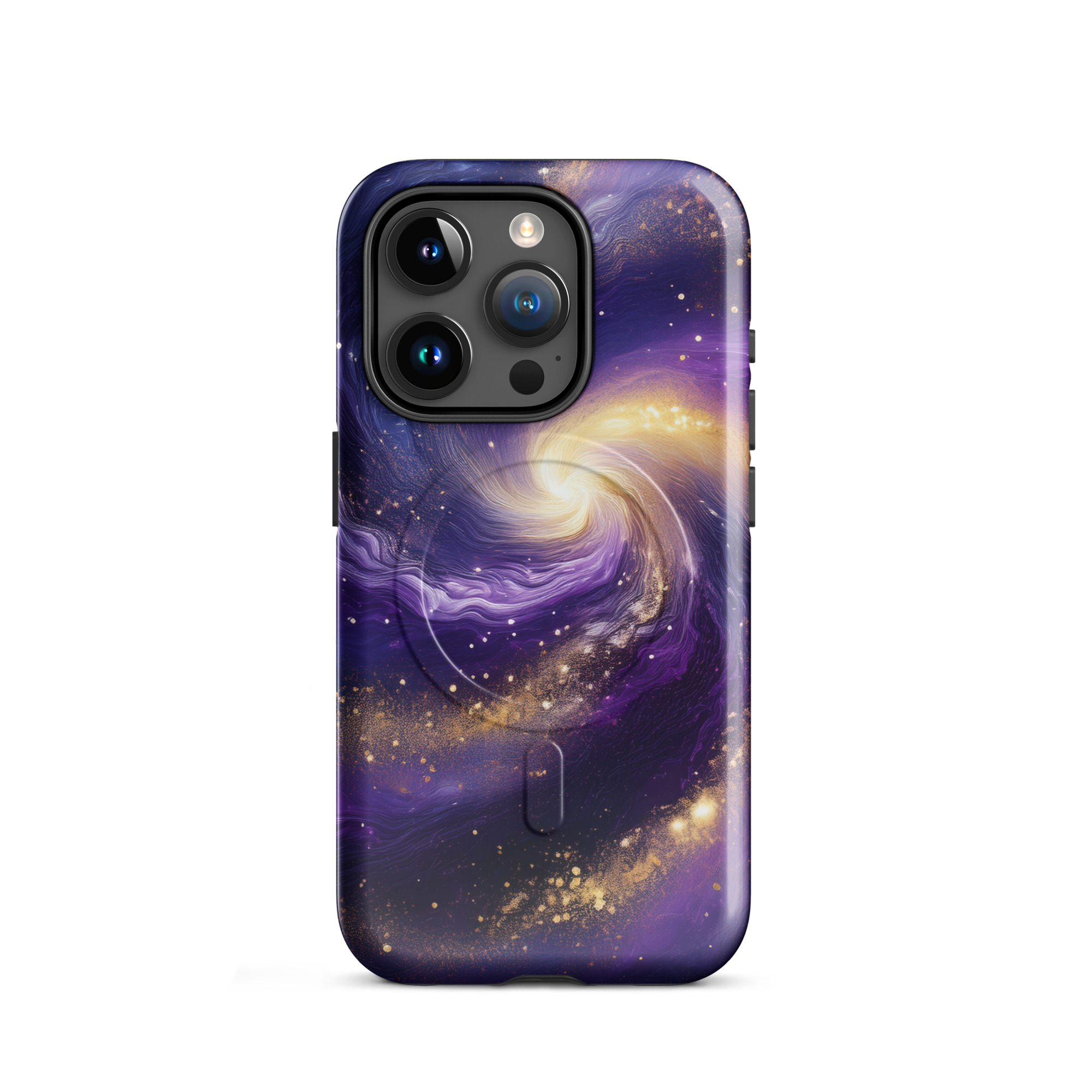 Stars and Space iPhone Case | Swirling Galaxy with Golden Stars Space MagSafe® tough case for iPhone® - Image 7