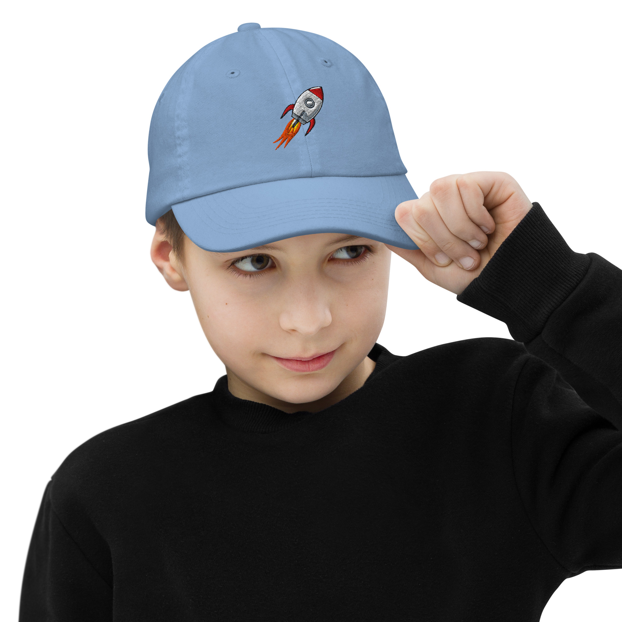 Rocket Emoji Kids Baseball Cap | Spaceship Youth Hat - Image 9