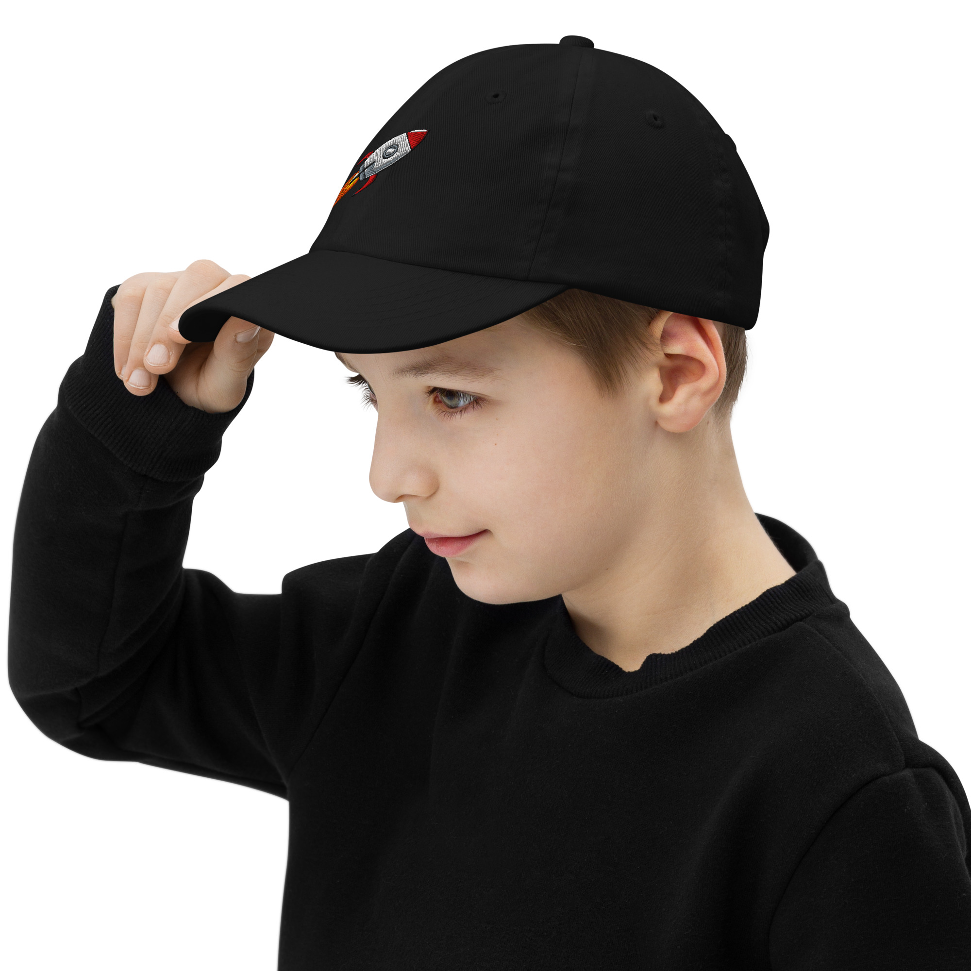 Rocket Emoji Kids Baseball Cap | Spaceship Youth Hat - Image 3
